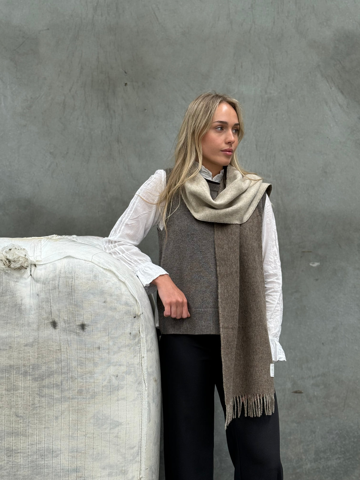 Double Face Fawn & Natural 100% Merino Scarf