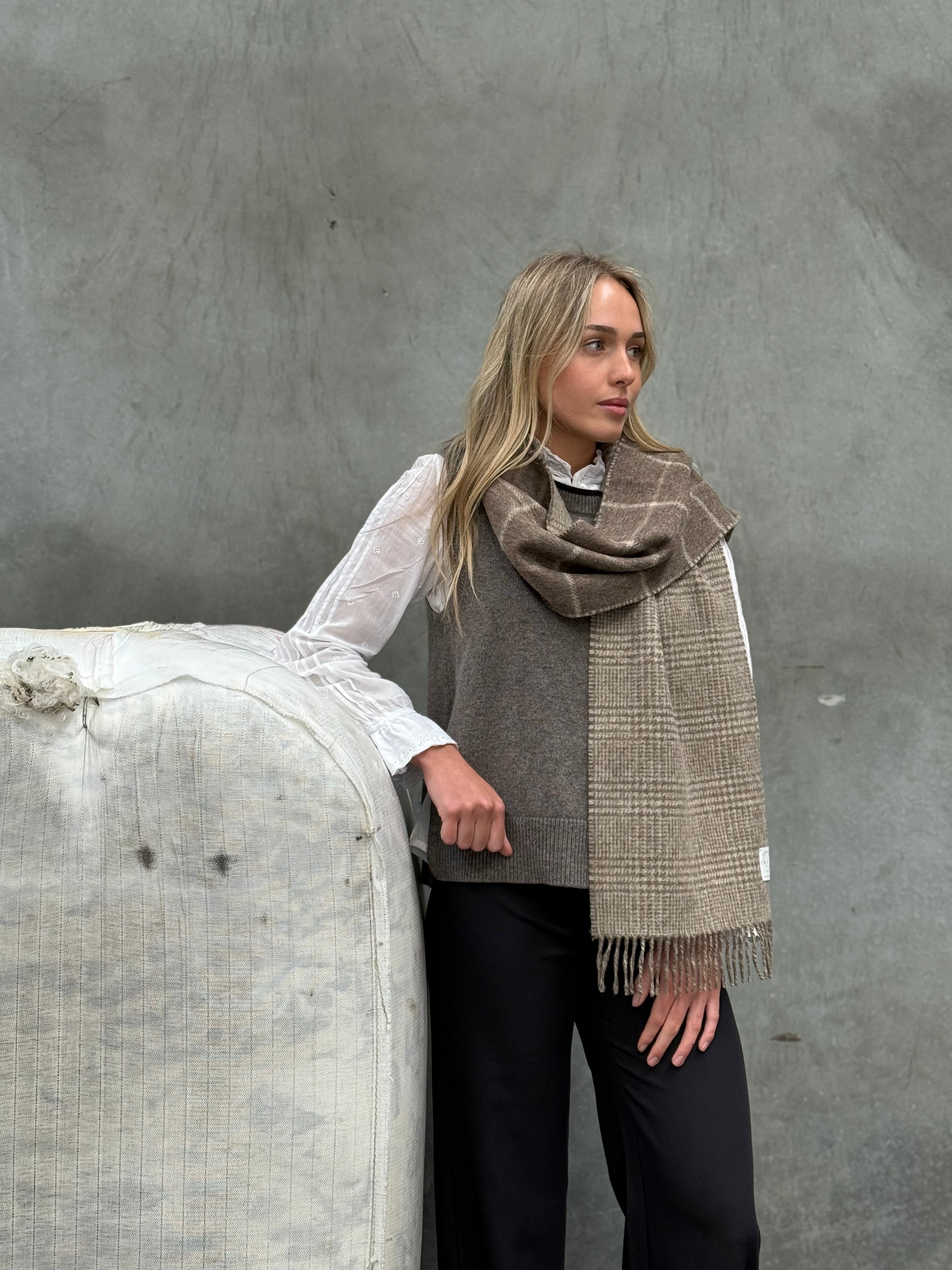 Windowpane Fawn & Natural 100% Merino Scarf