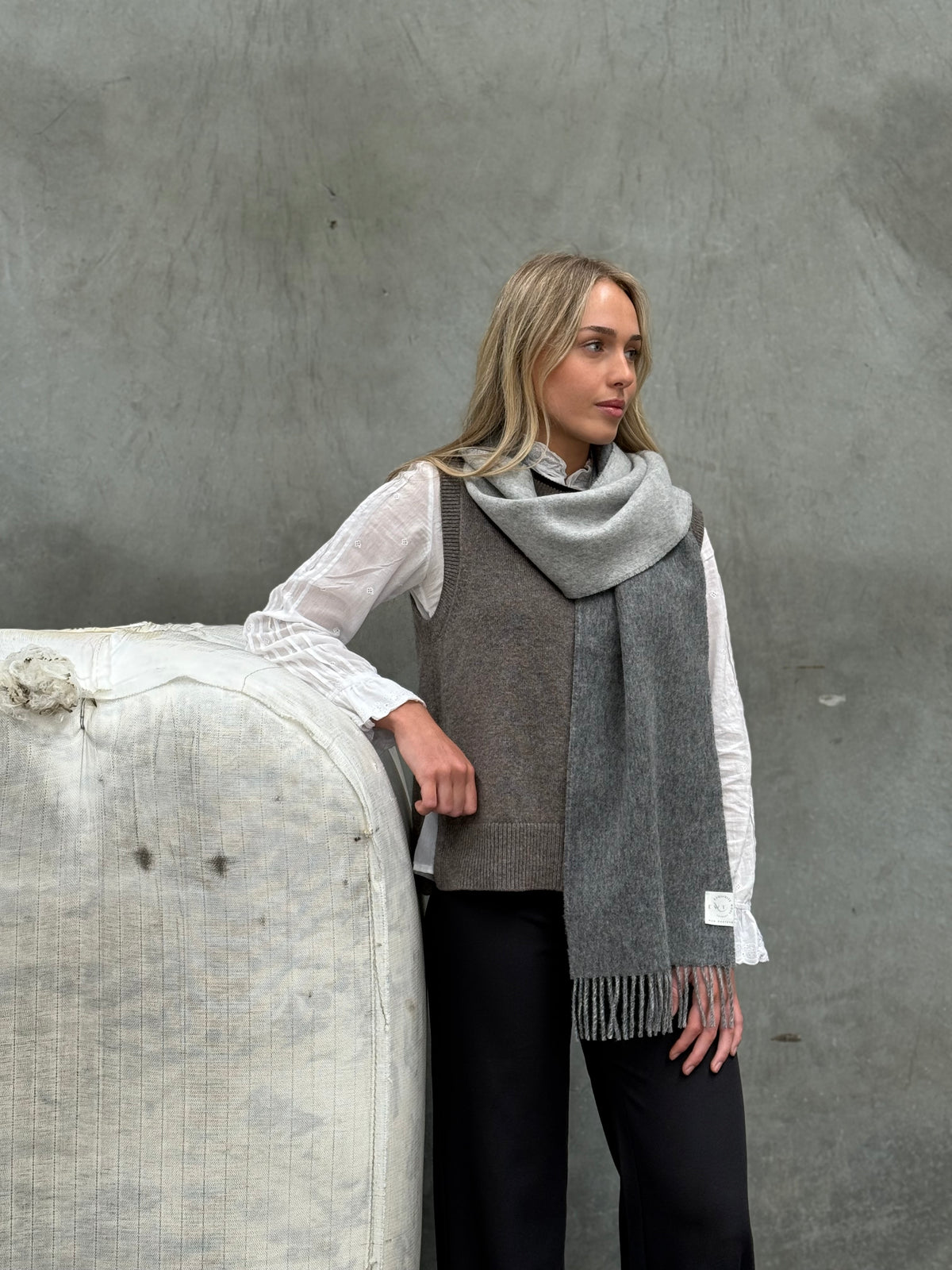 Double Face Mid Grey & Silver 100% Merino Scarf