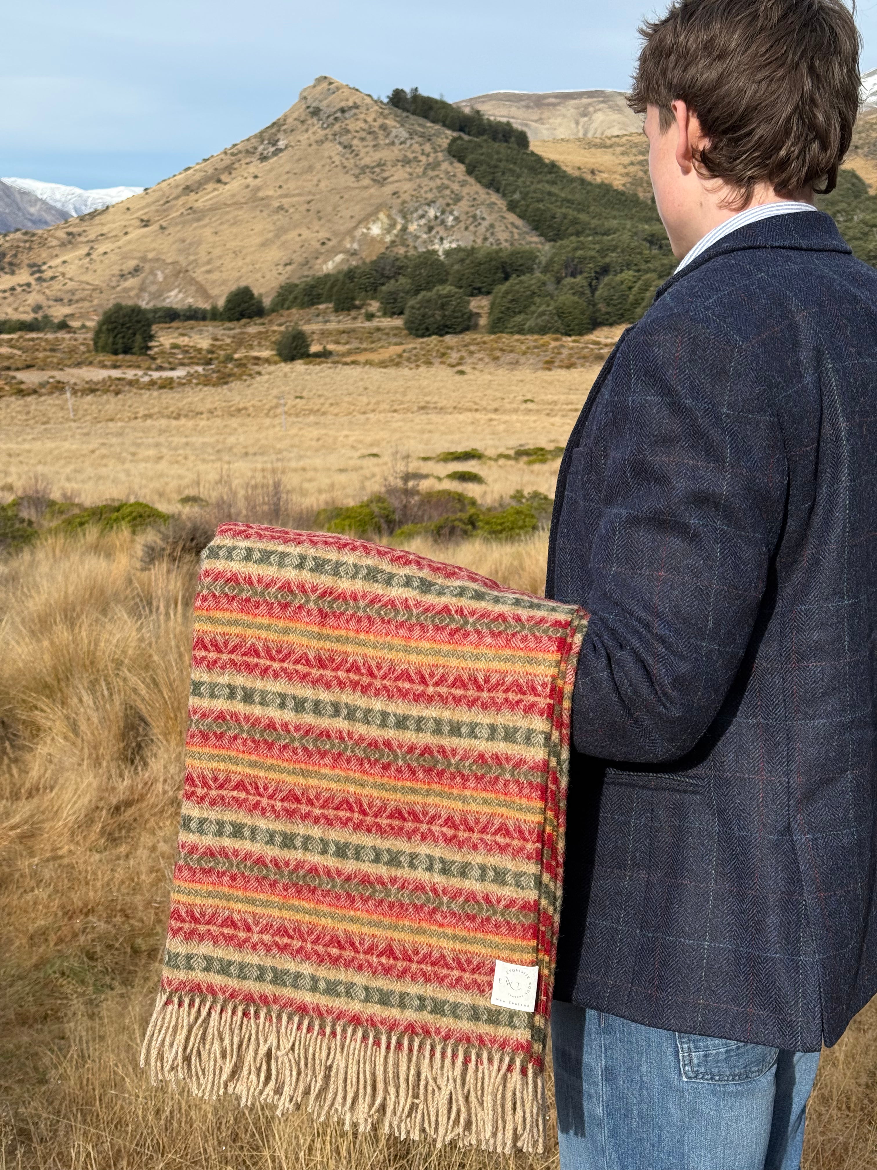 Ayr Red and Olive NZ Wool Throw