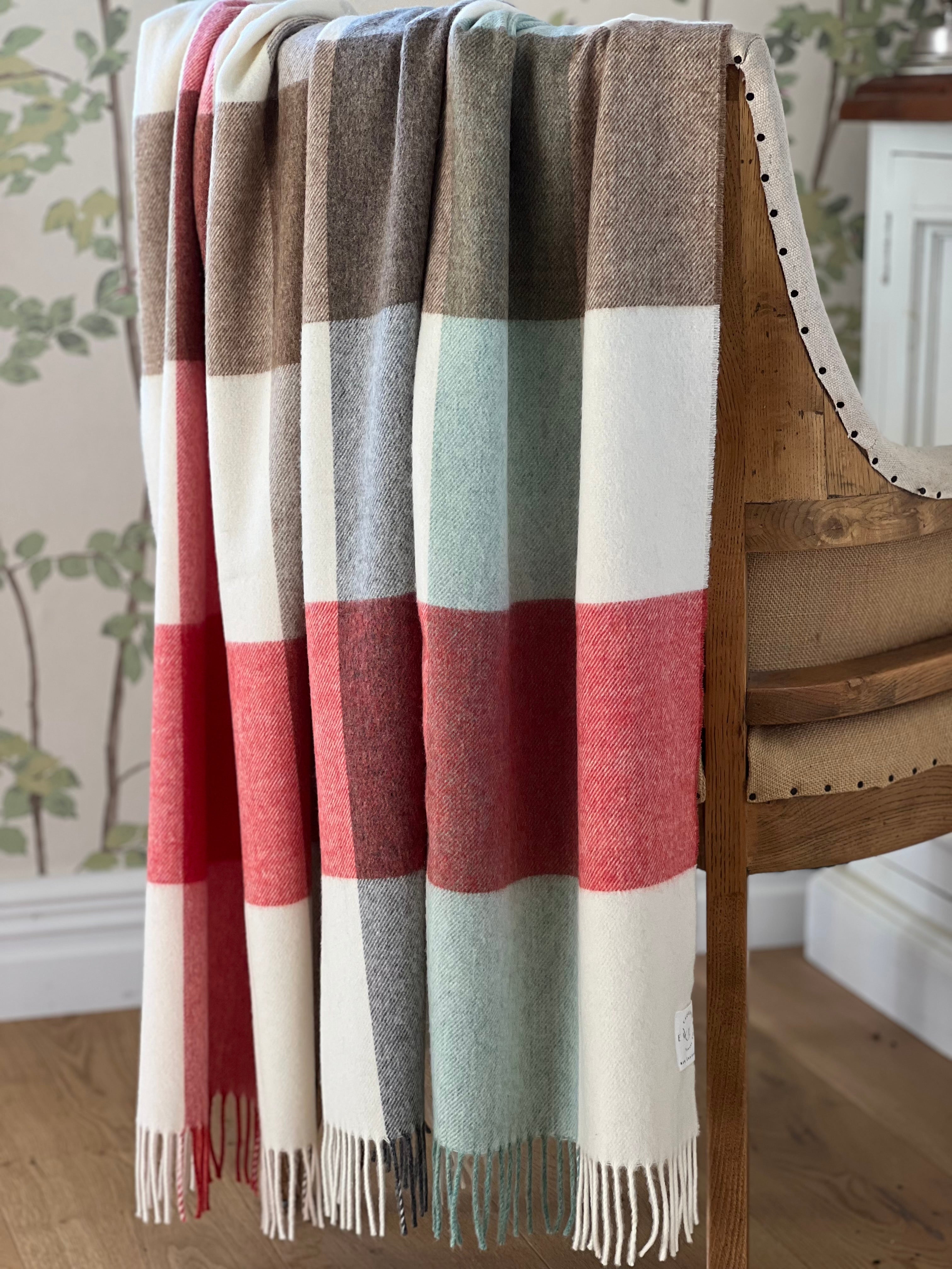 Checkboard Islay Orange 100% Merino Throw - Exquisite Wool Traders