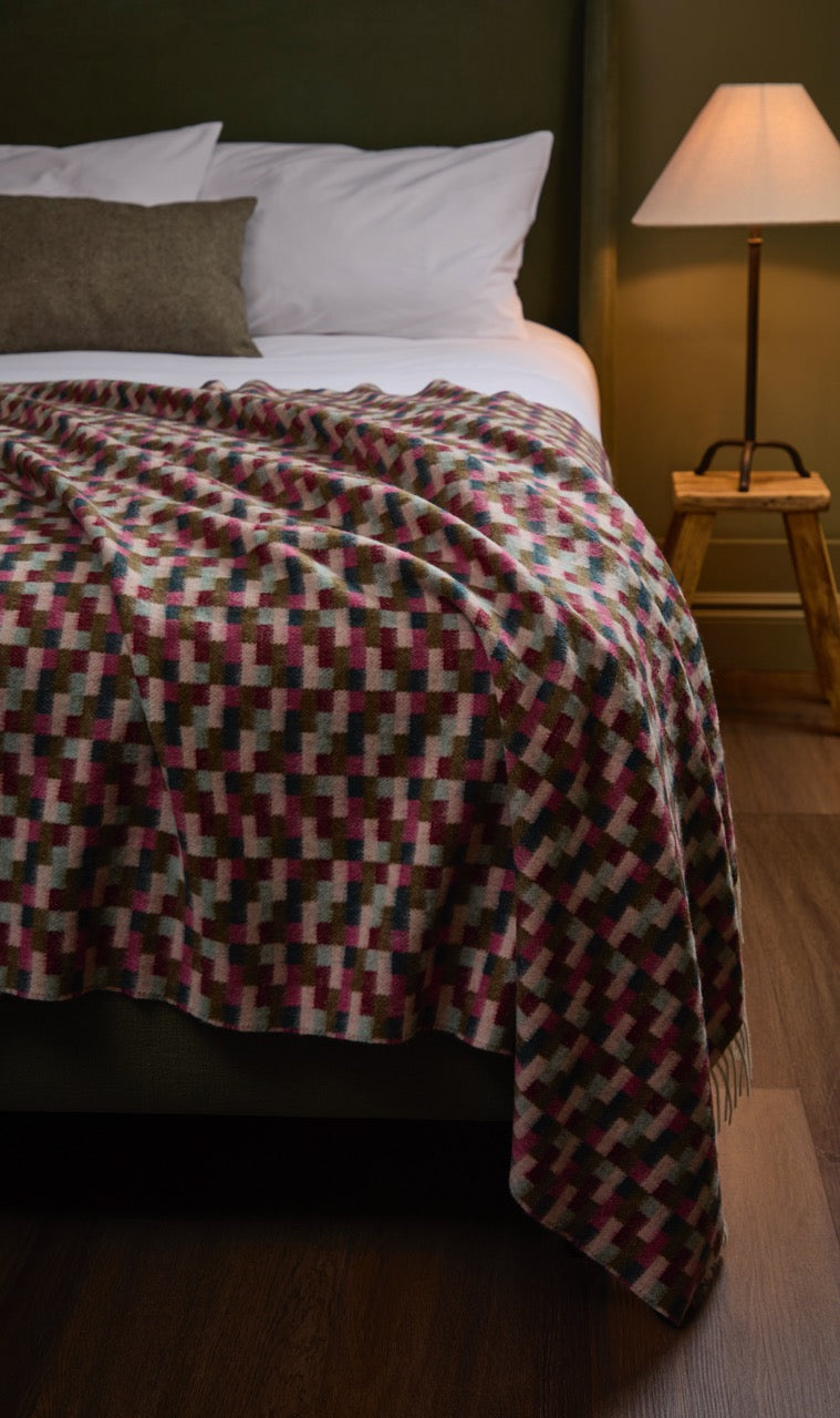 Bricks Pink & Khaki 100% Merino Throw