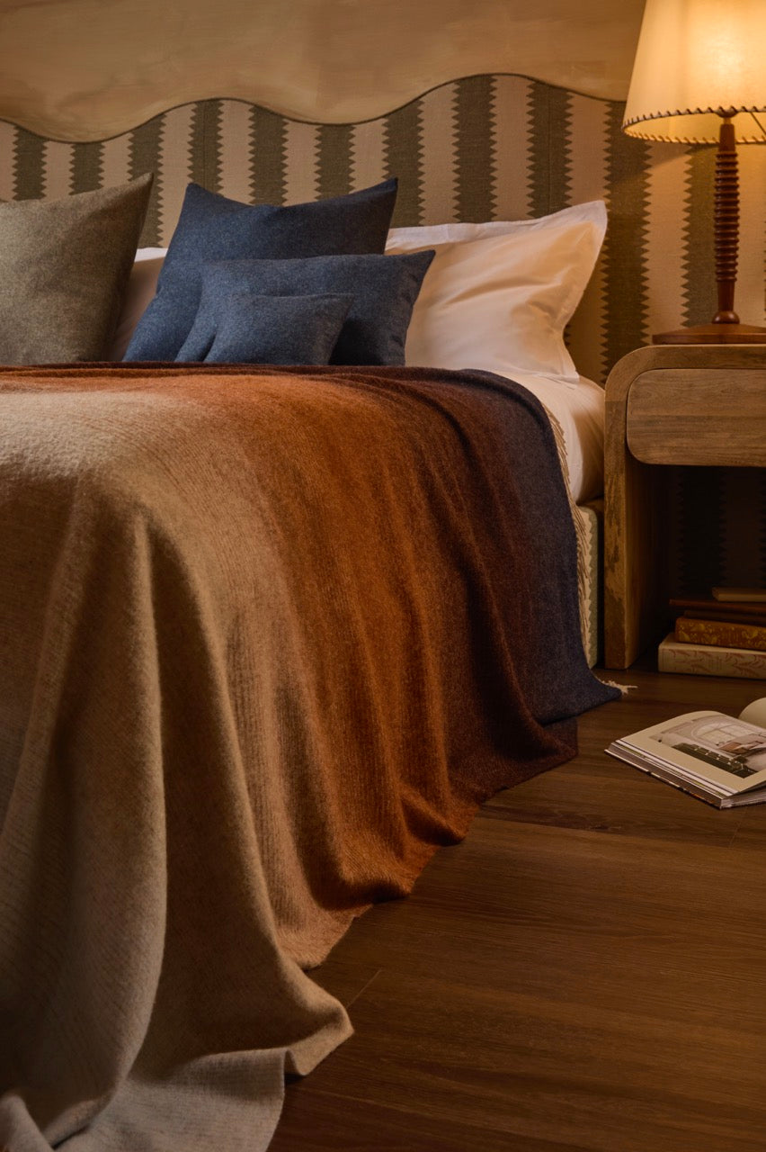 Ombre Stripe Navy & Rust 100% Merino Throw