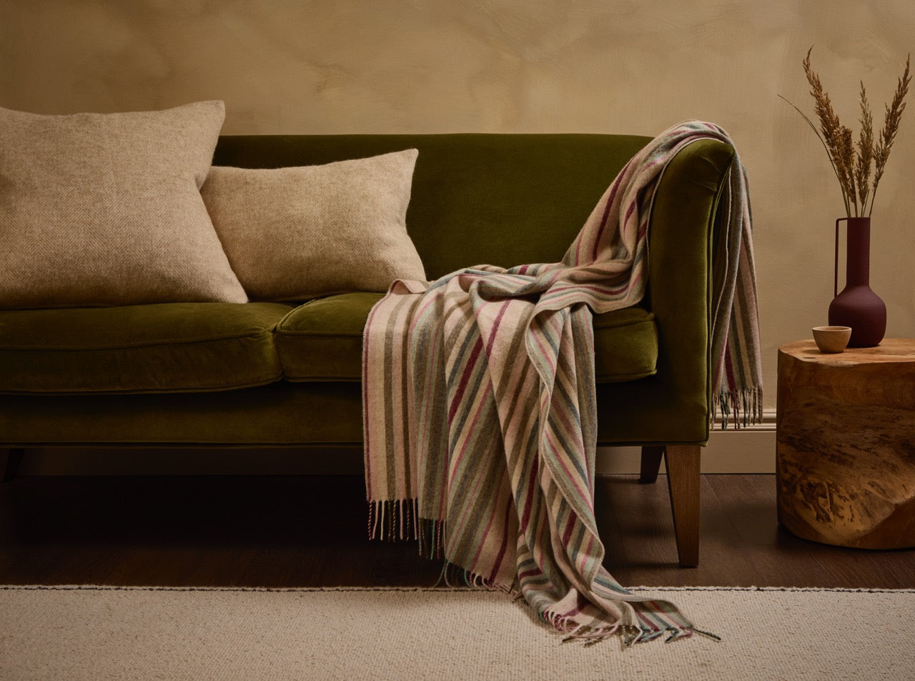 Santa Cruz Pink & Khaki 100% Merino Throw