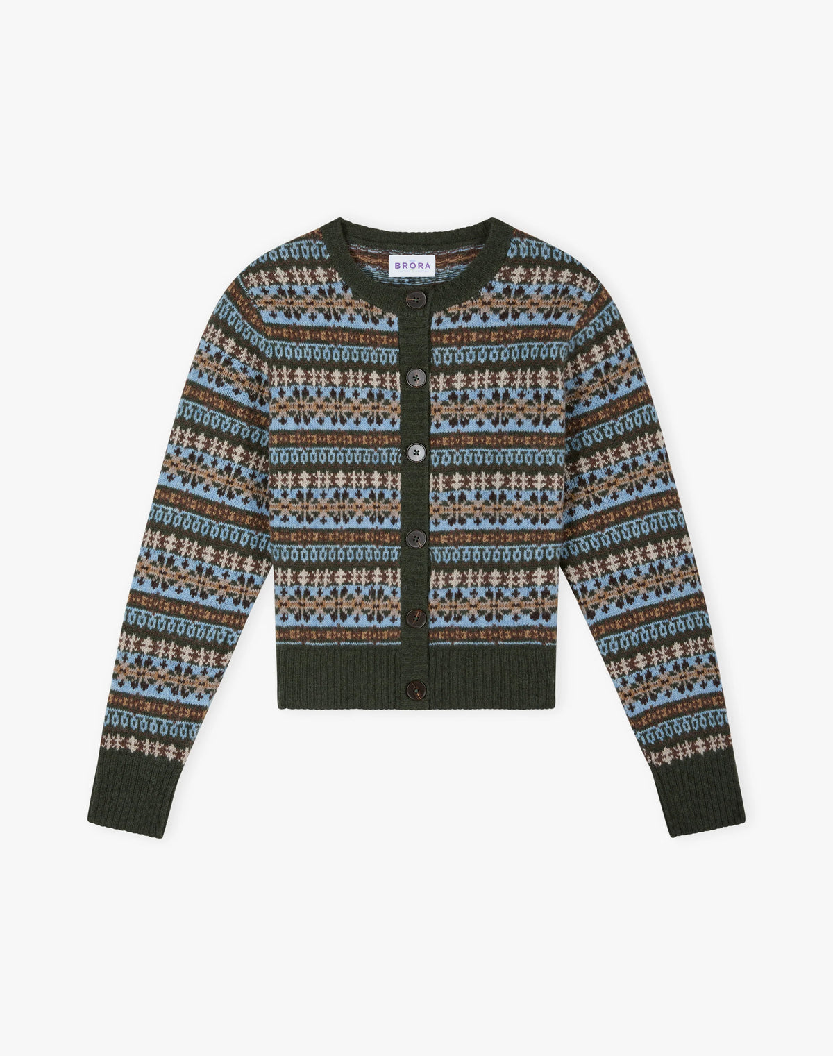 Brora Merino Lambswool Fair Isle Cardigan - Kelp