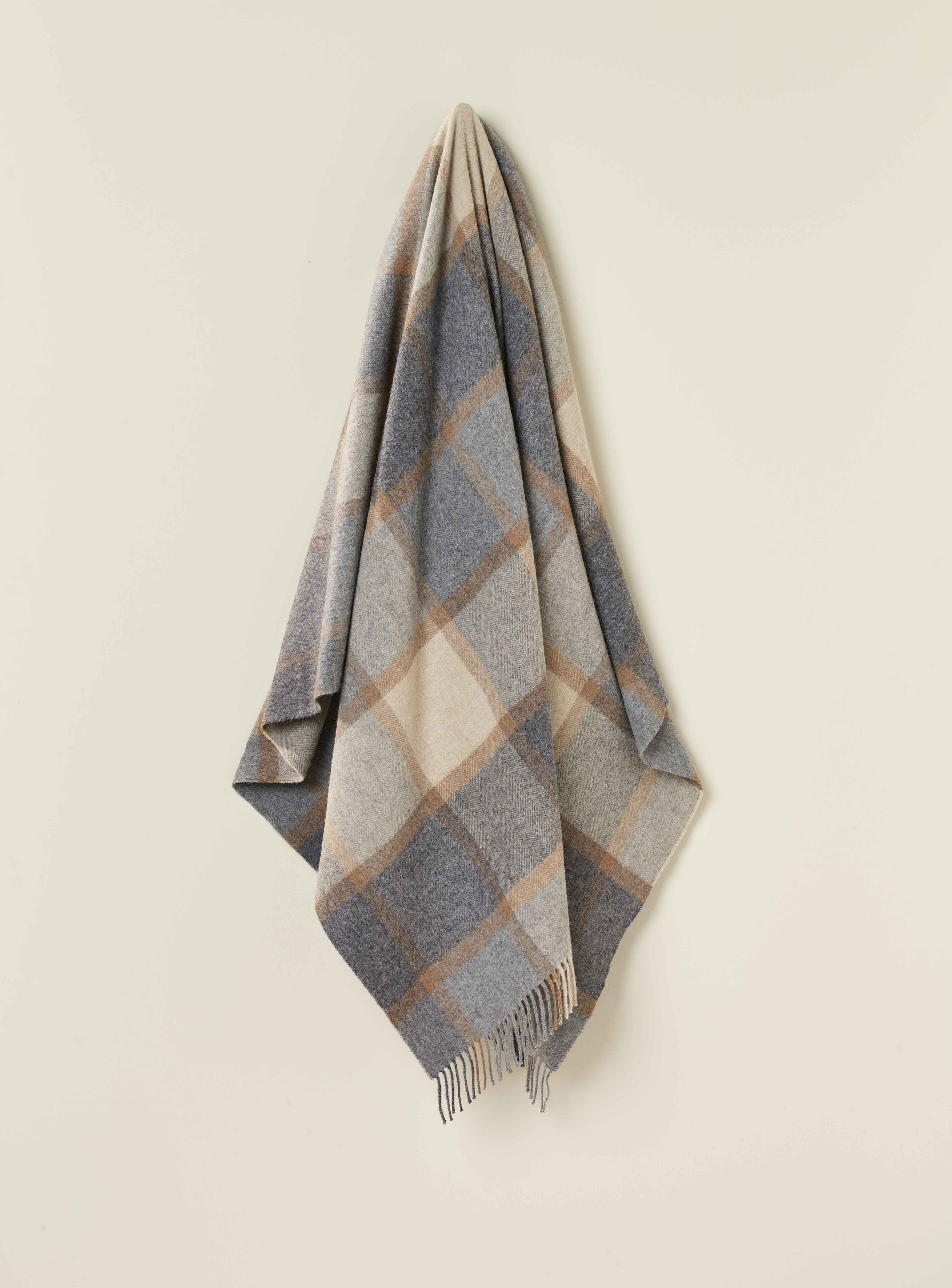 Windowpane Grey & Beige 100% Merino Throw - Exquisite Wool Traders