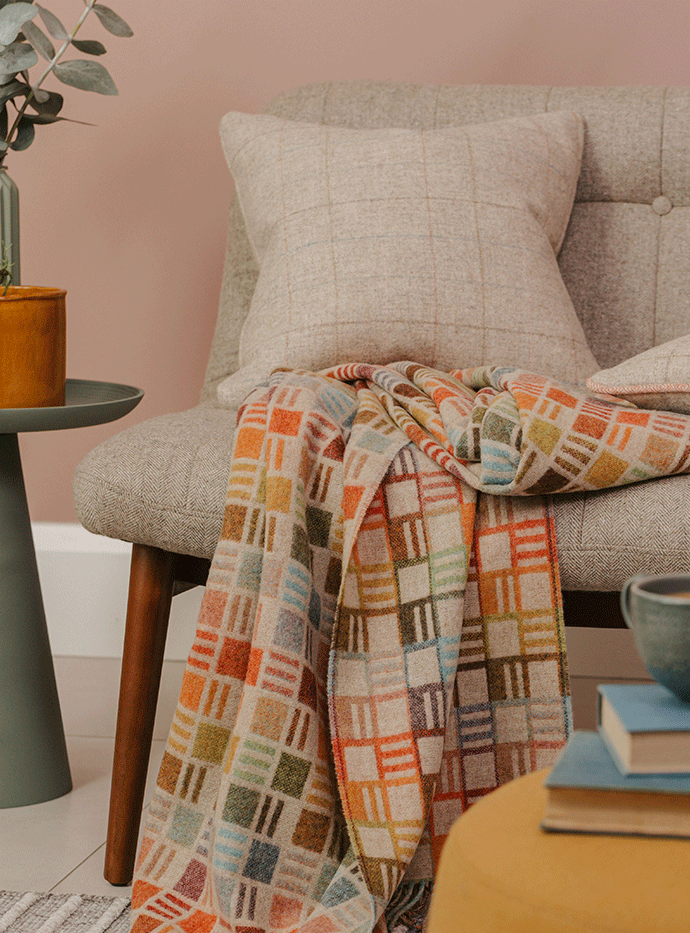 Ribbon Multi 100% Beige Merino Throw - Exquisite Wool Traders