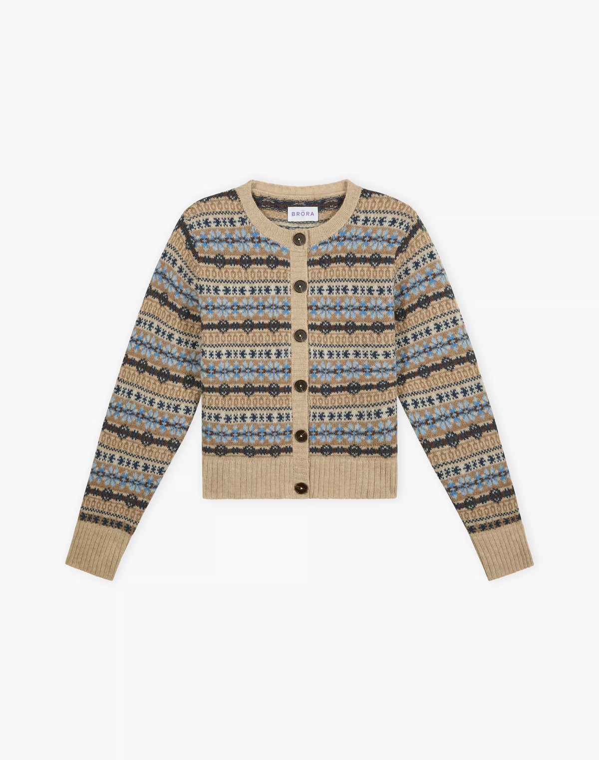 Brora Merino Lambswool Fair Isle Oatmeal Cardigan
