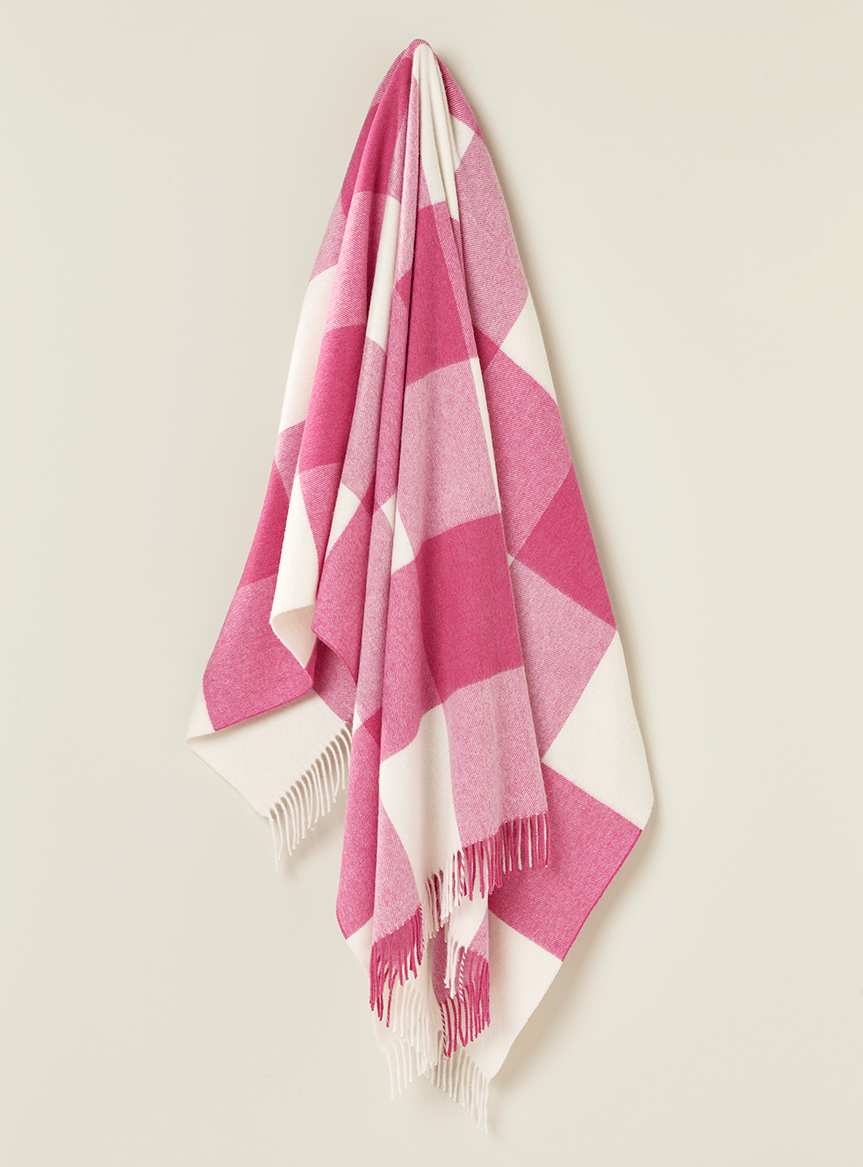 Checkboard Pink Merino 100% Merino Throw - Exquisite Wool Traders