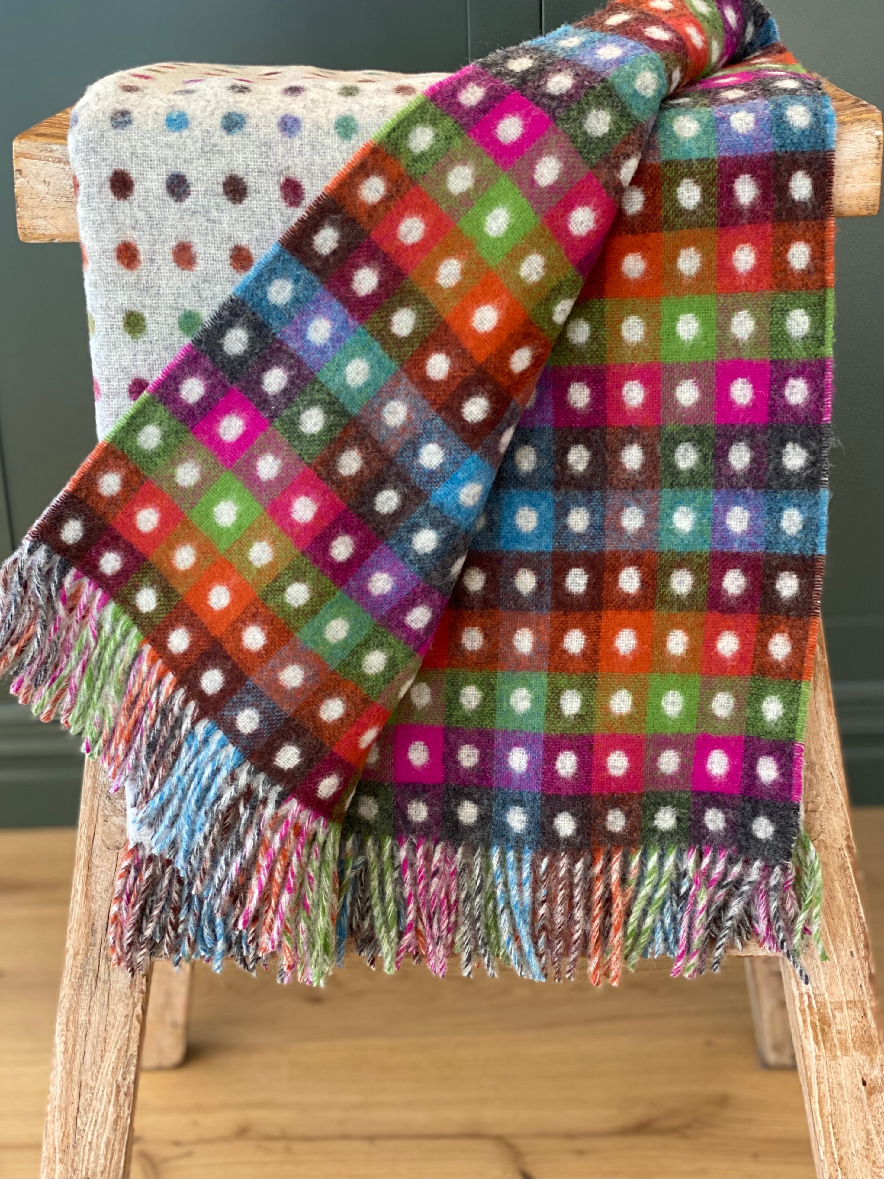 Multi Spot Grey 100% Merino Throw - Exquisite Wool Traders