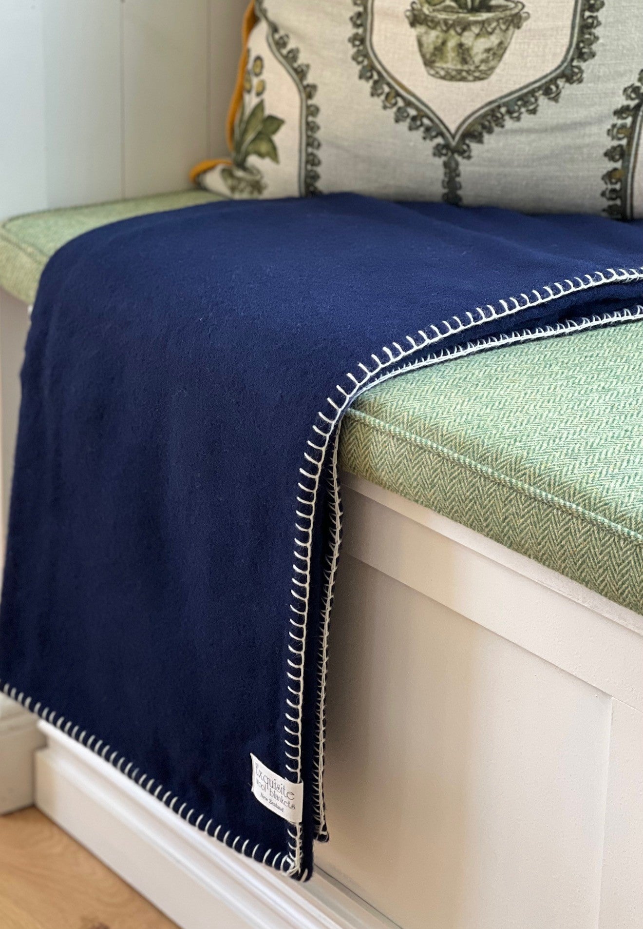 Navy NZ Wool Blanket Stitch Throw - Exquisite Wool Traders
