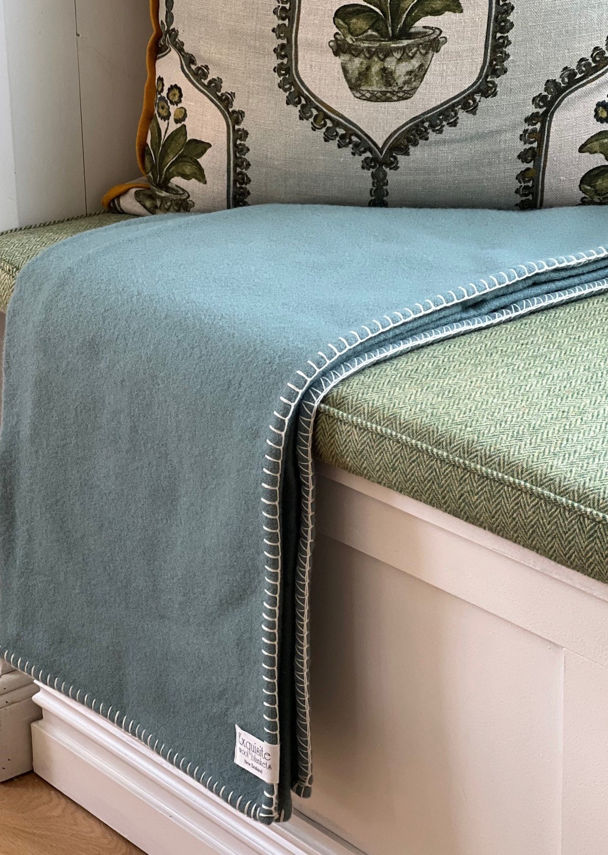 Pale Sea NZ Wool Blanket Stitch Throw - Exquisite Wool Traders