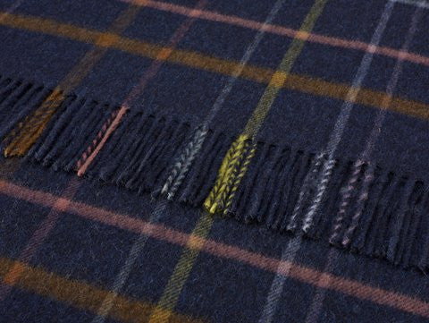 Exquisite New Zealand wool throw in Windowpane Denim