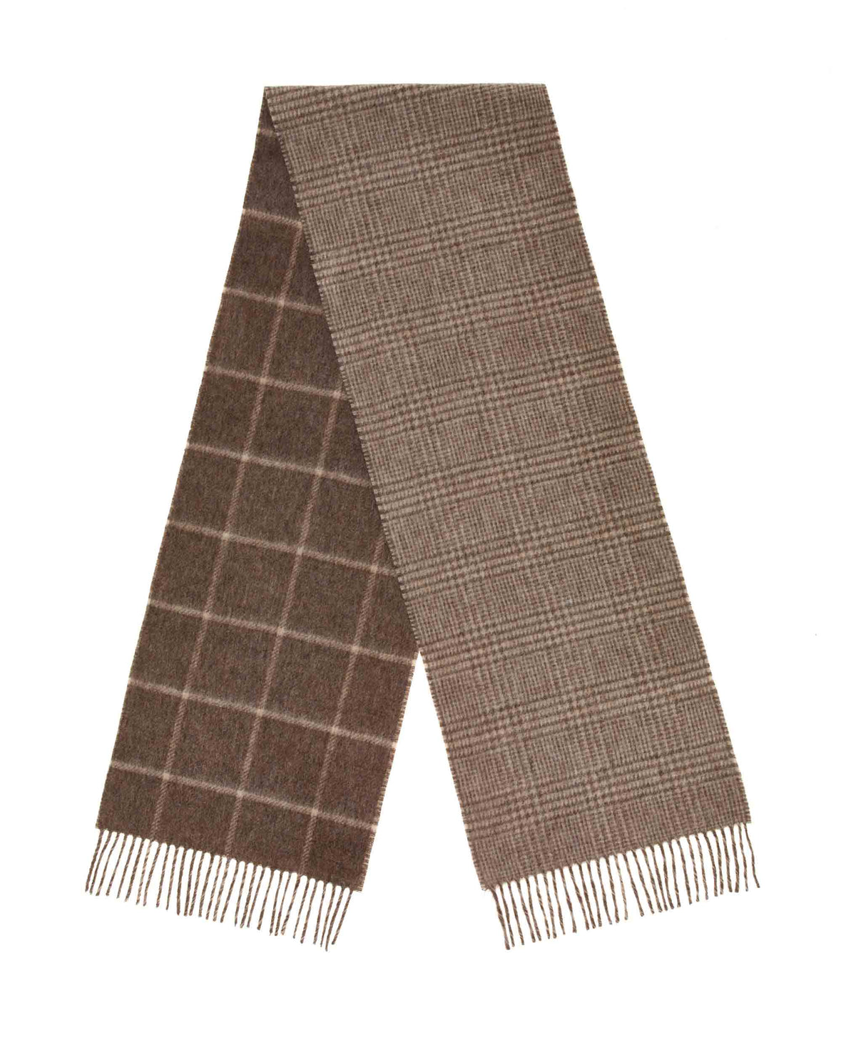 Double Face Windowpane Fawn &amp; Natural 100% Merino Scarf