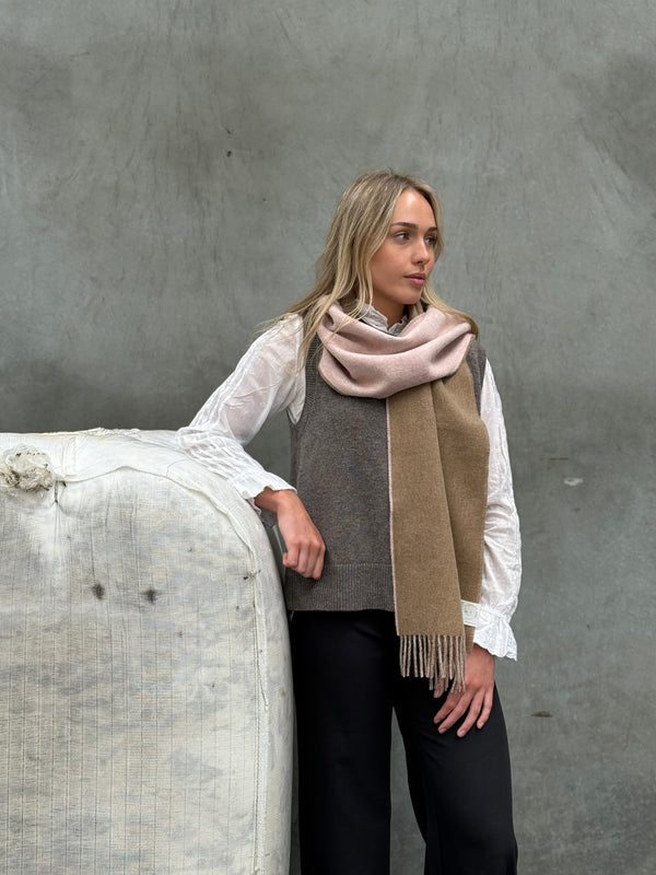 Double Face Camel & Baby Pink 100% Merino Scarf