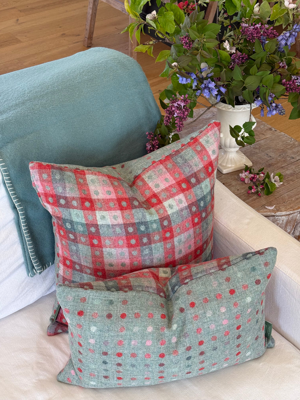 The Heritage Cushion Cover - Multispot Aqua Flamingo Reversible