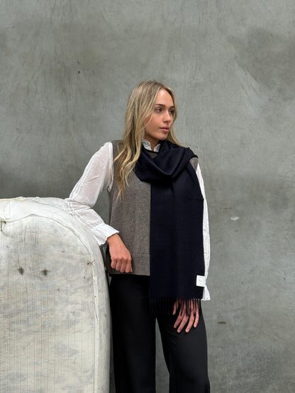 ネイビー 100% メリノ スカーフ