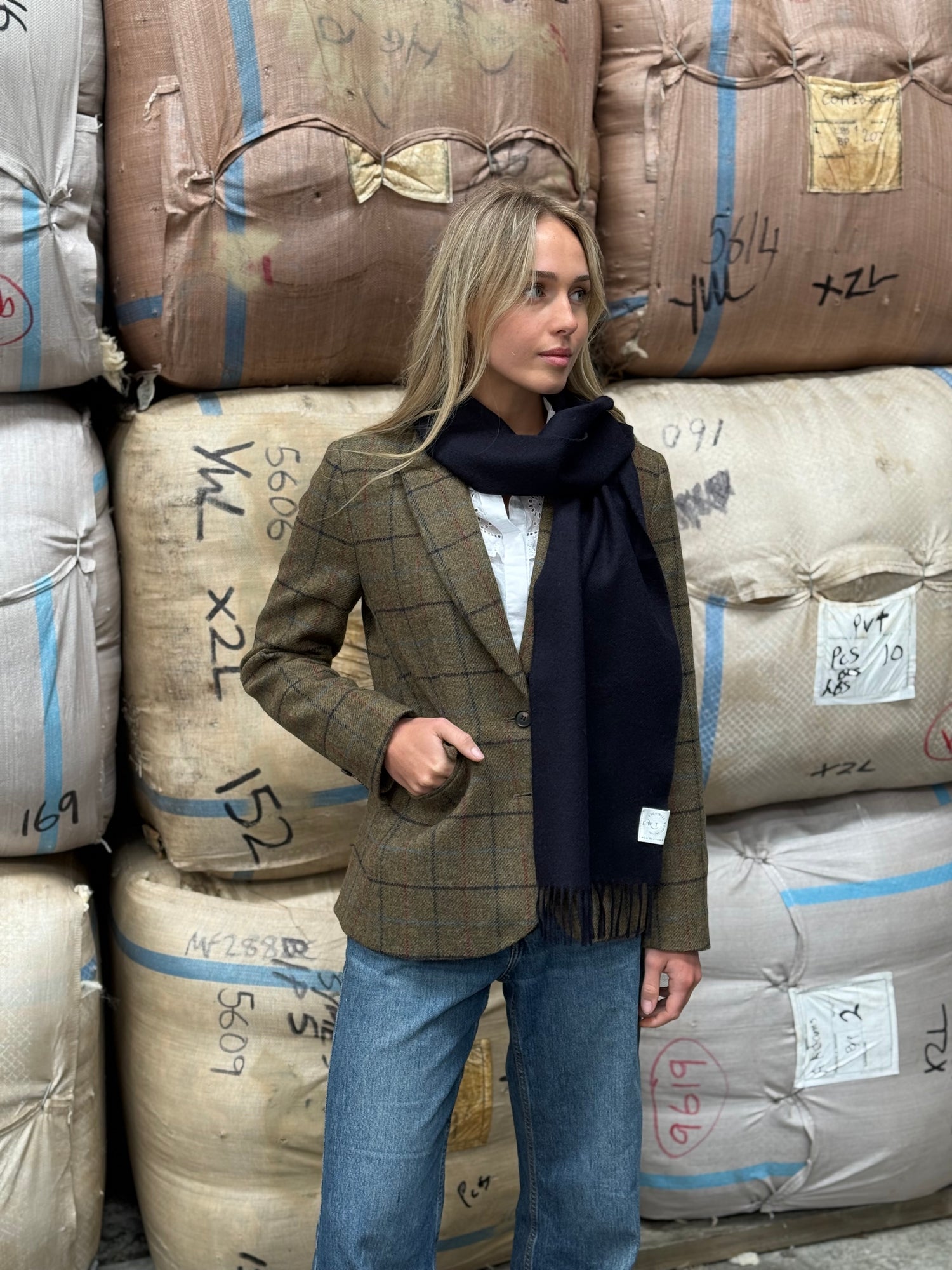 ネイビー 100% メリノ スカーフ