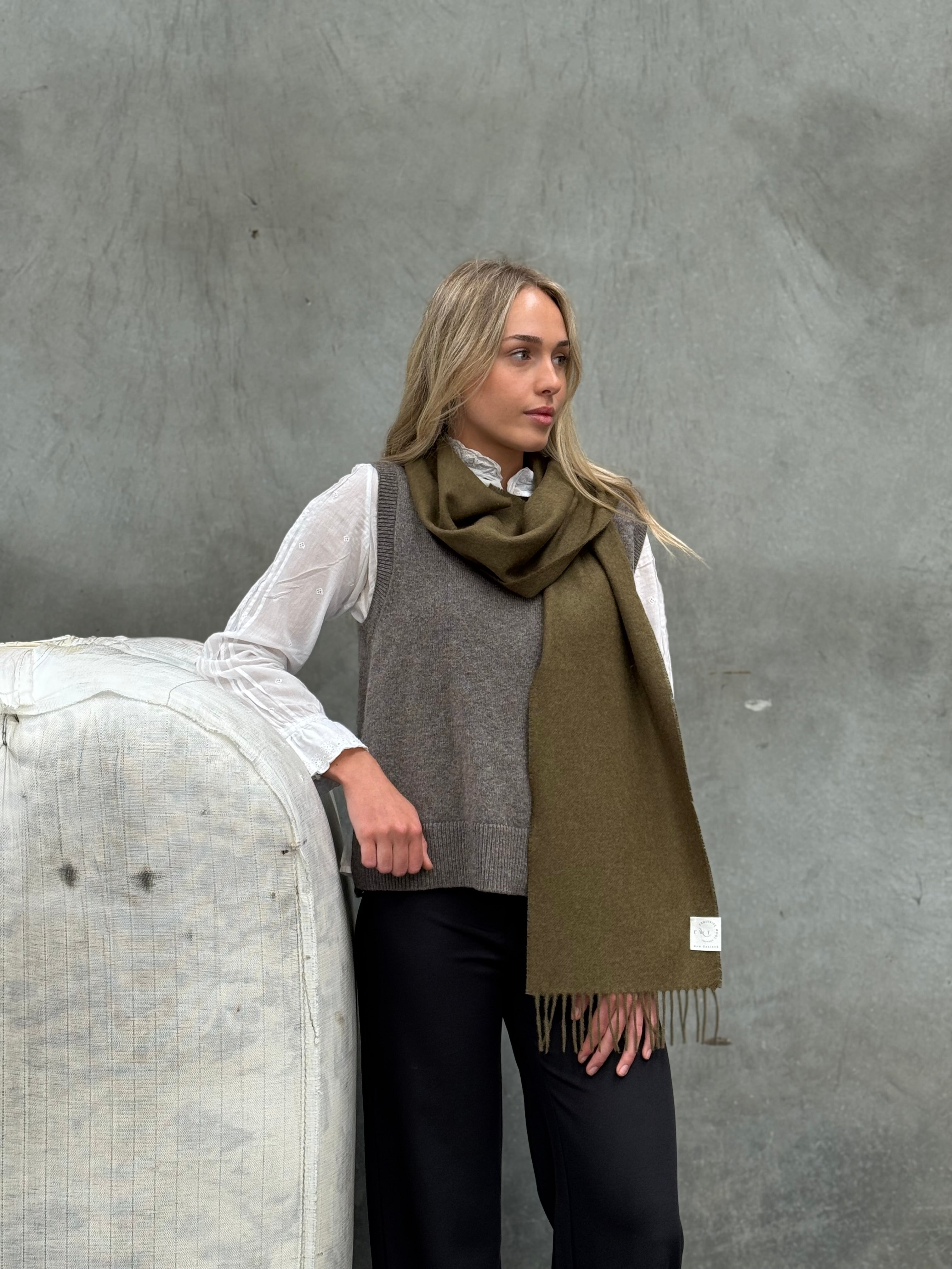 Army Green 100% Merino Scarf