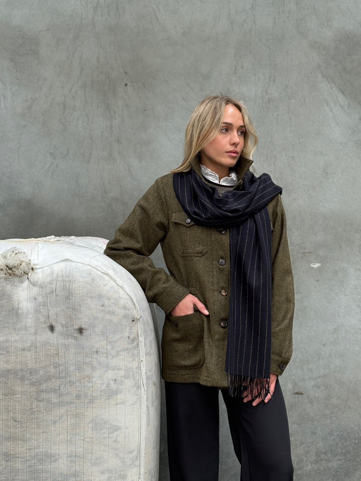 Chalk Stripe Navy 100% Merino Scarf