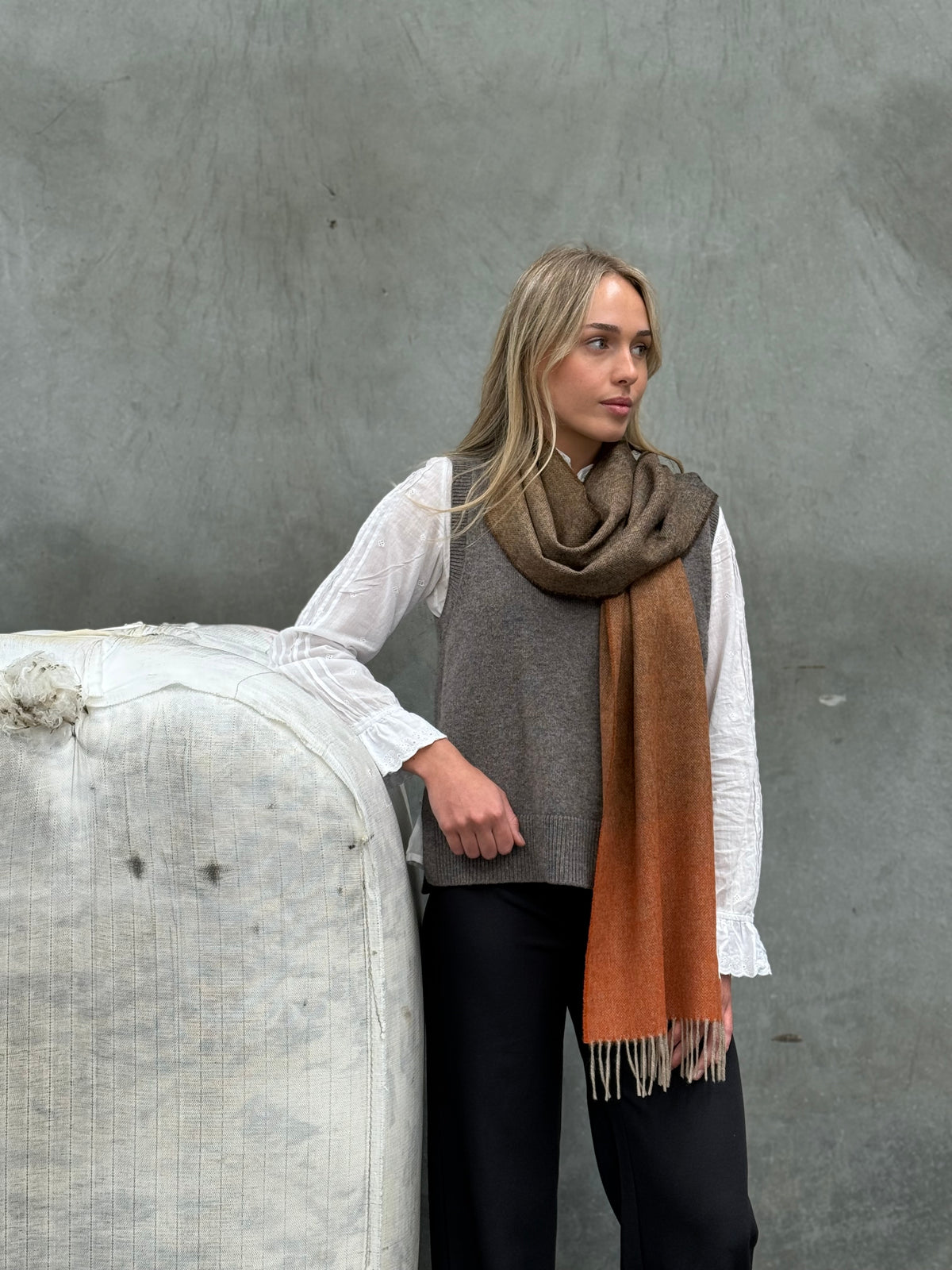 Ombre Navy &amp; Orange 100% Merino Scarf