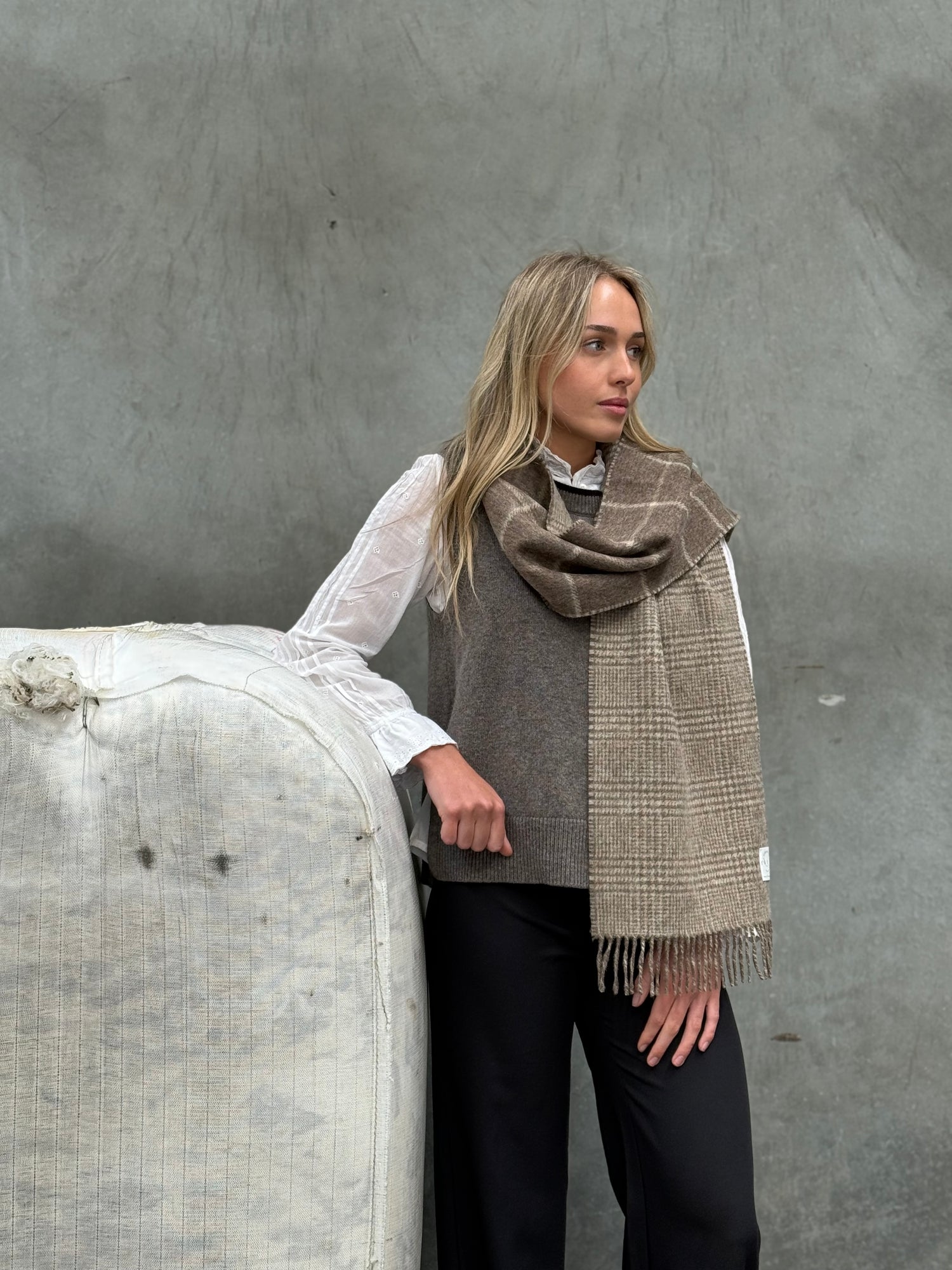 Windowpane Fawn &amp; Natural 100% Merino Scarf