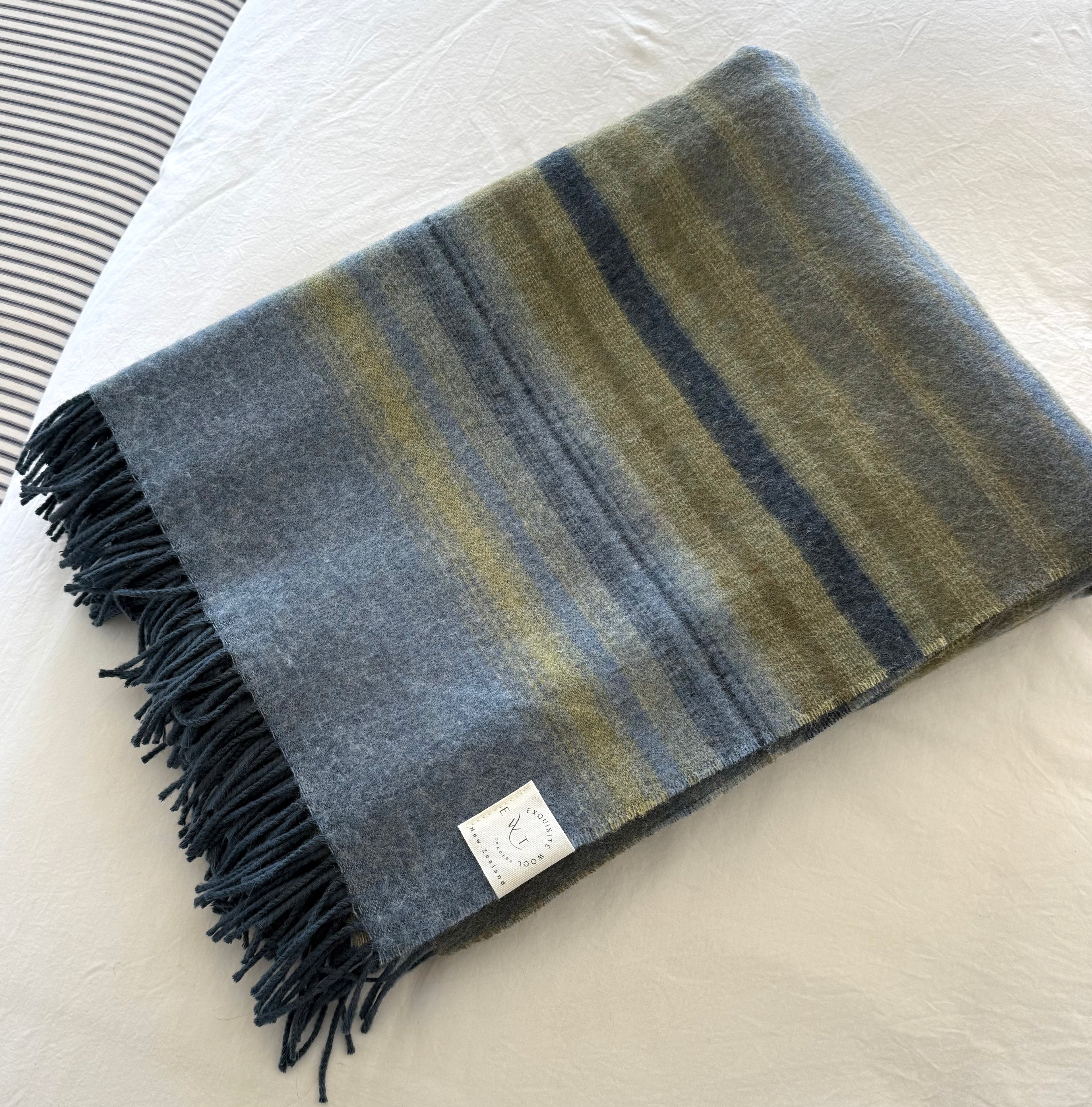 Ombre Avocado &amp; Blue Merino Throw