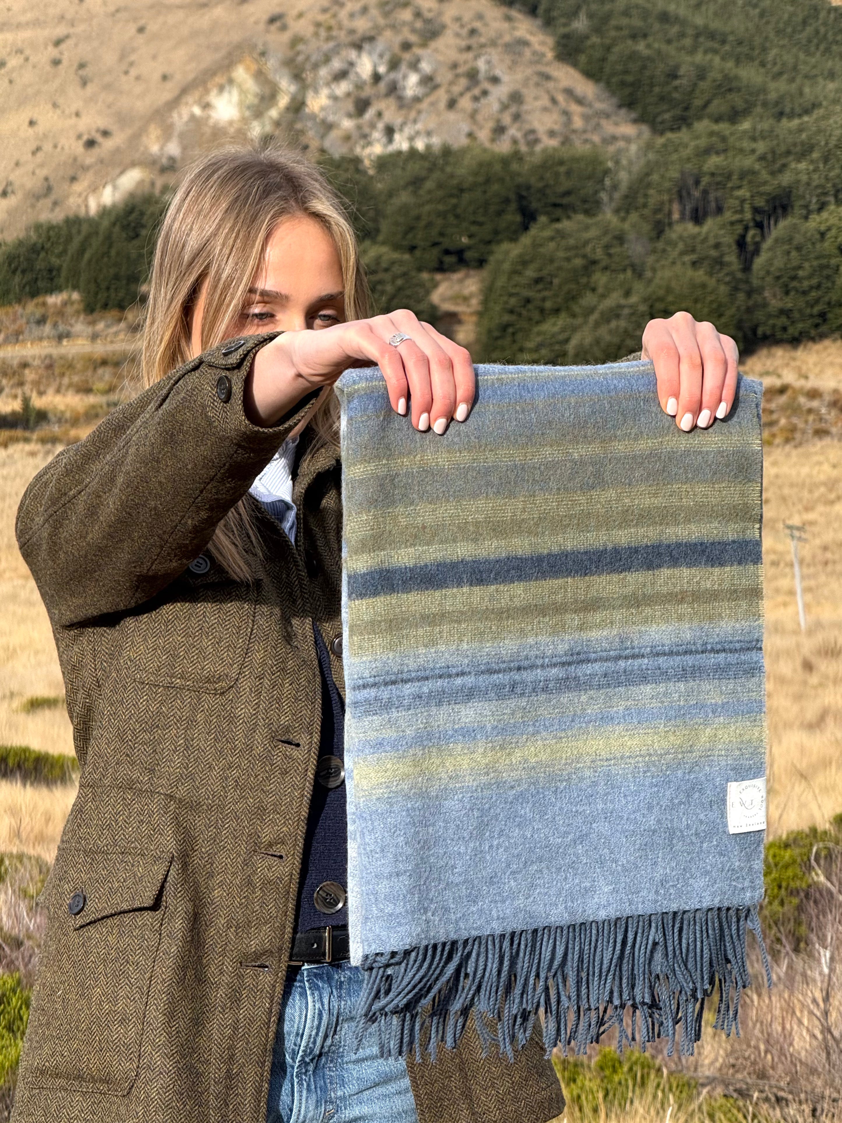 Ombre Avocado &amp; Blue Merino Throw