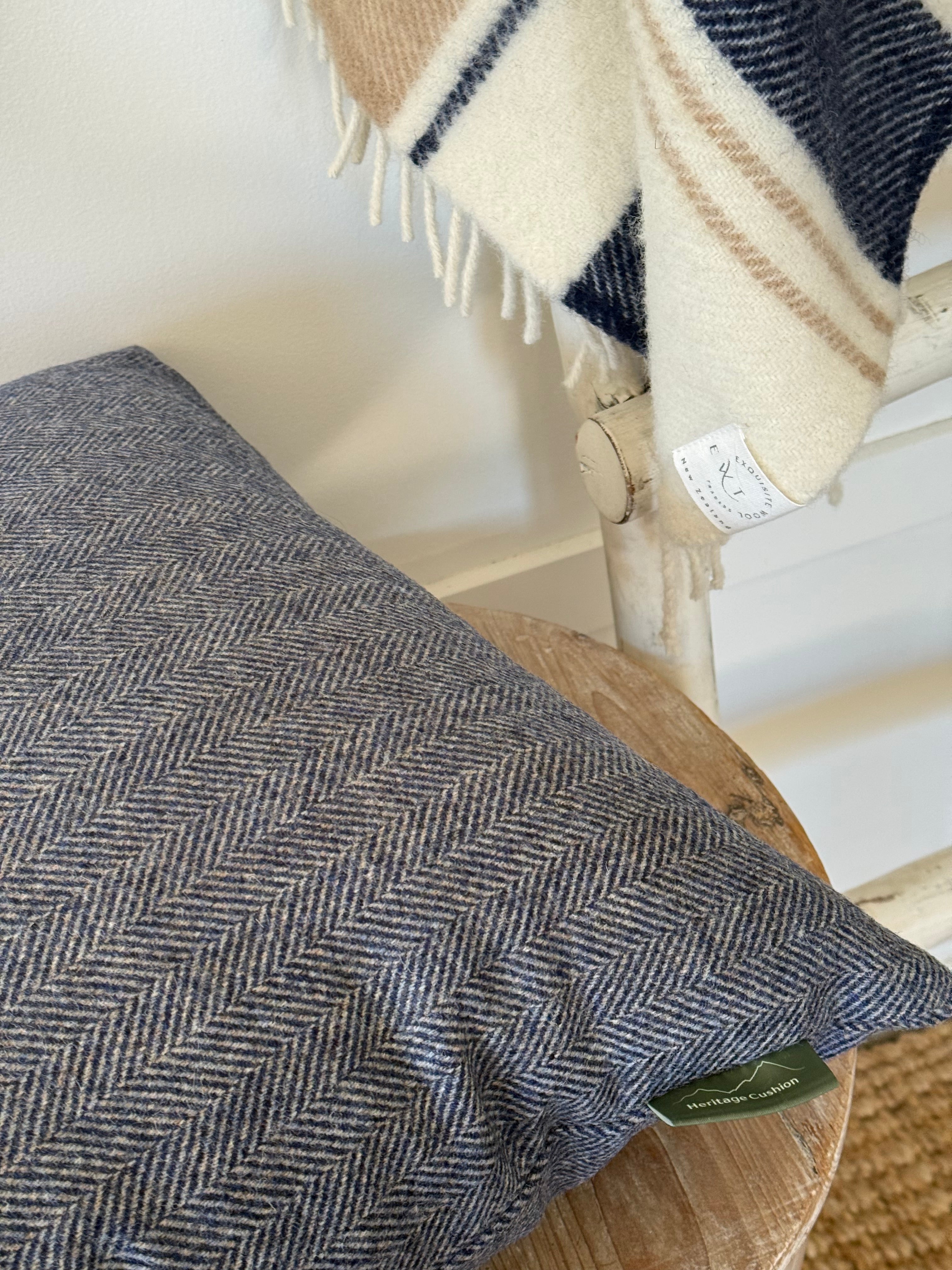 The Heritage Cushion Cover - Herringbone Denim