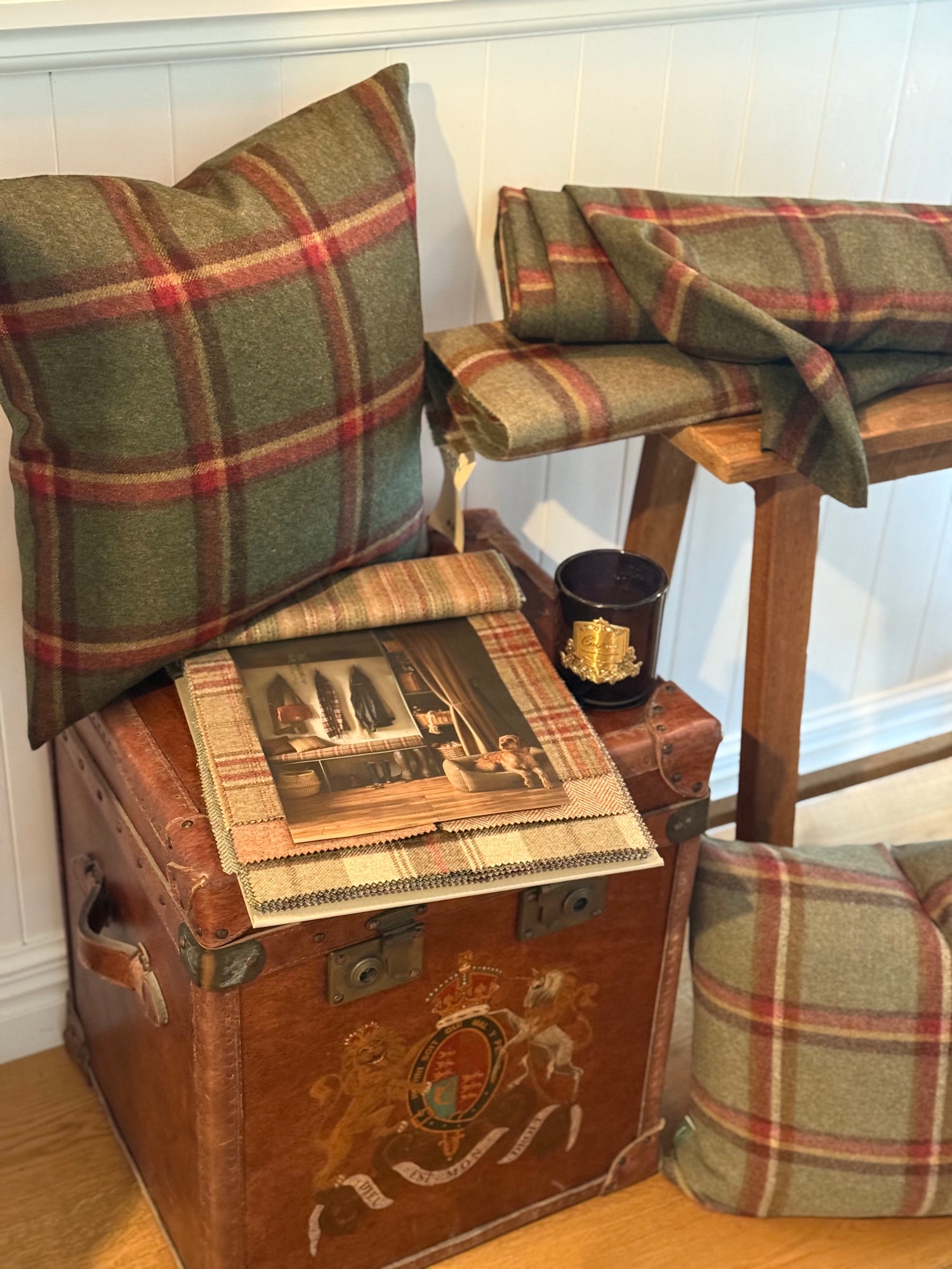 The Heritage Cushion - Windowpane Forest Green