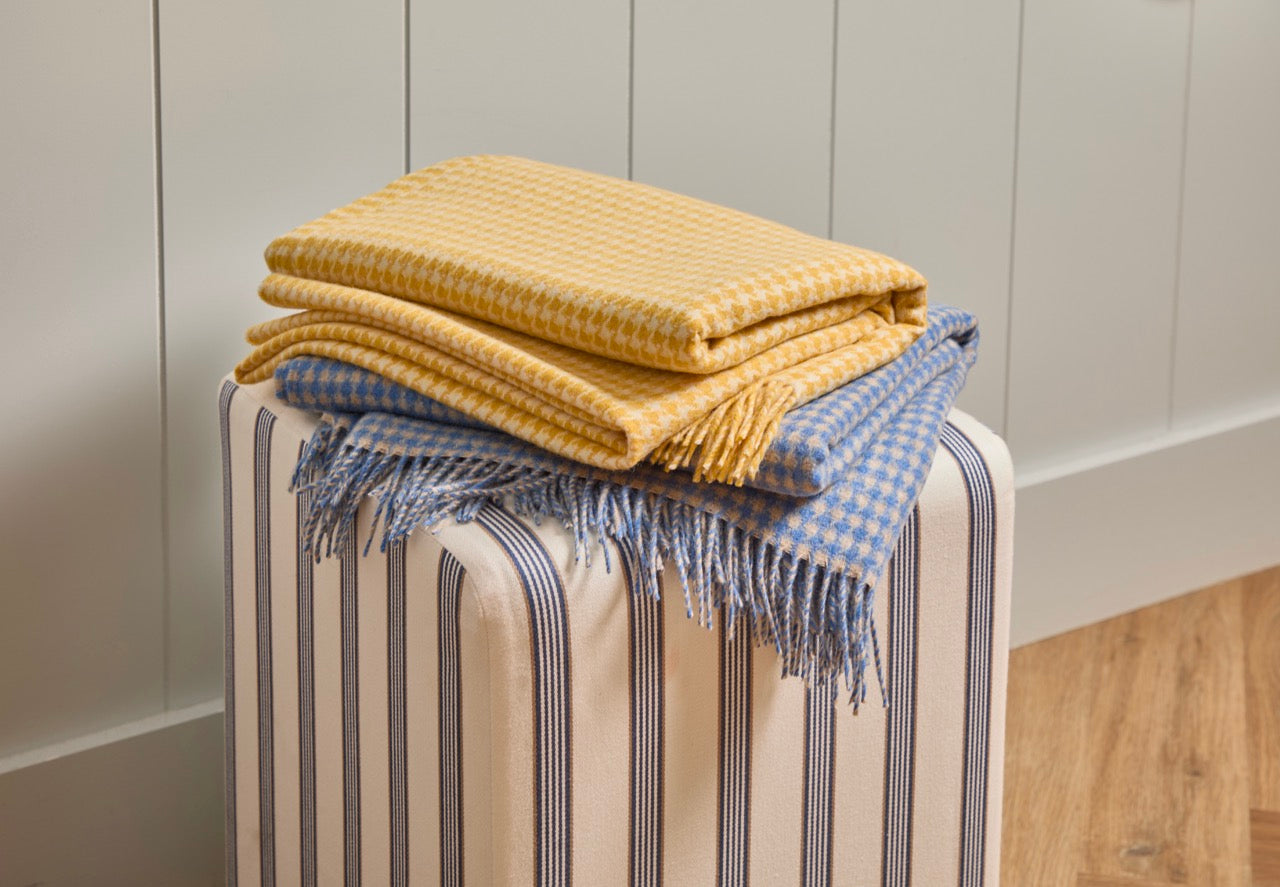 Houndstooth Blue and Natural 100% Merino Throw