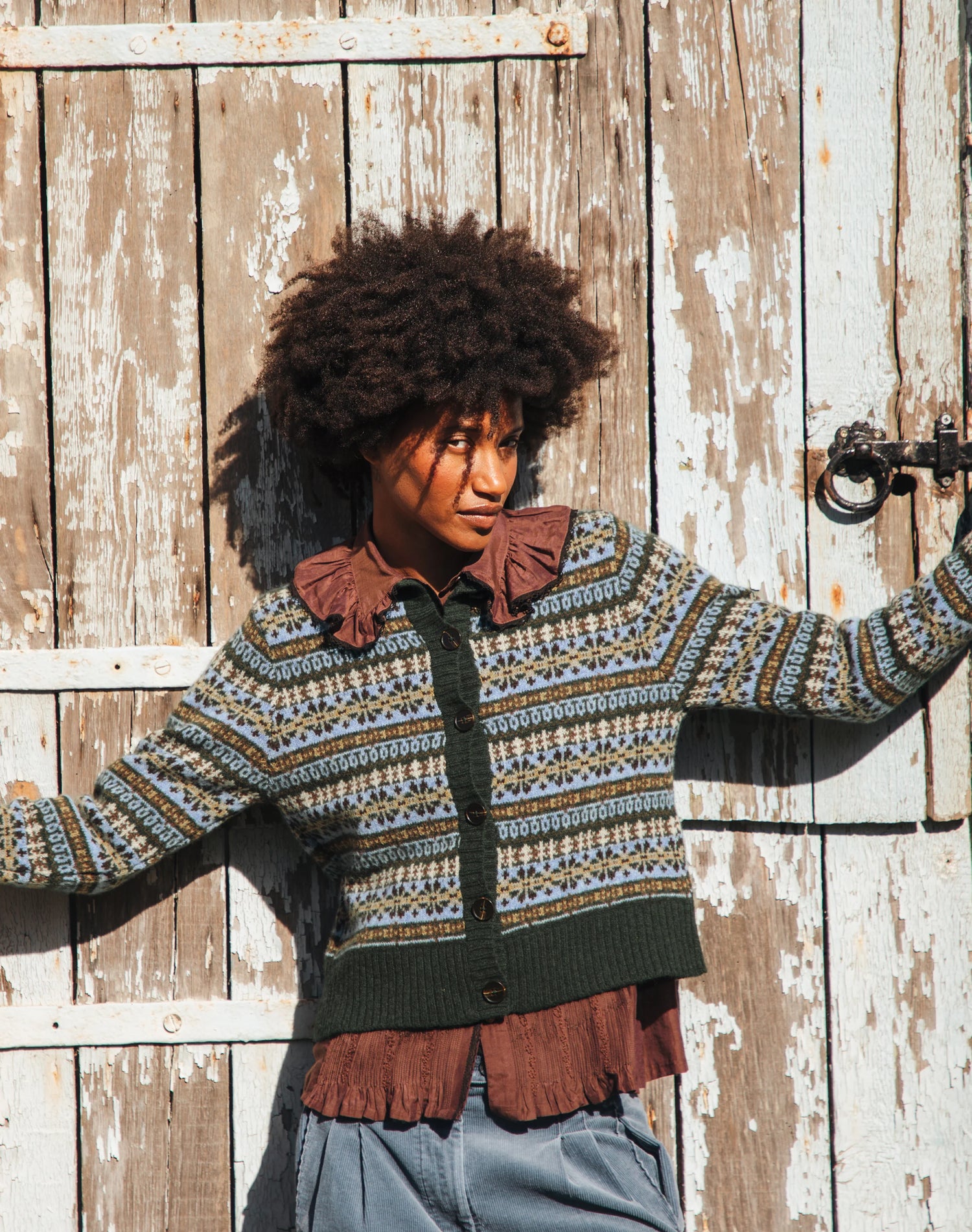 Brora Merino Lambswool Fair Isle Cardigan - Kelp