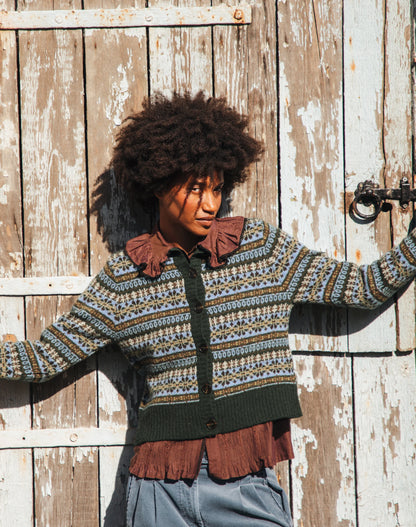 Brora Merino Lambswool Fair Isle Cardigan - Kelp