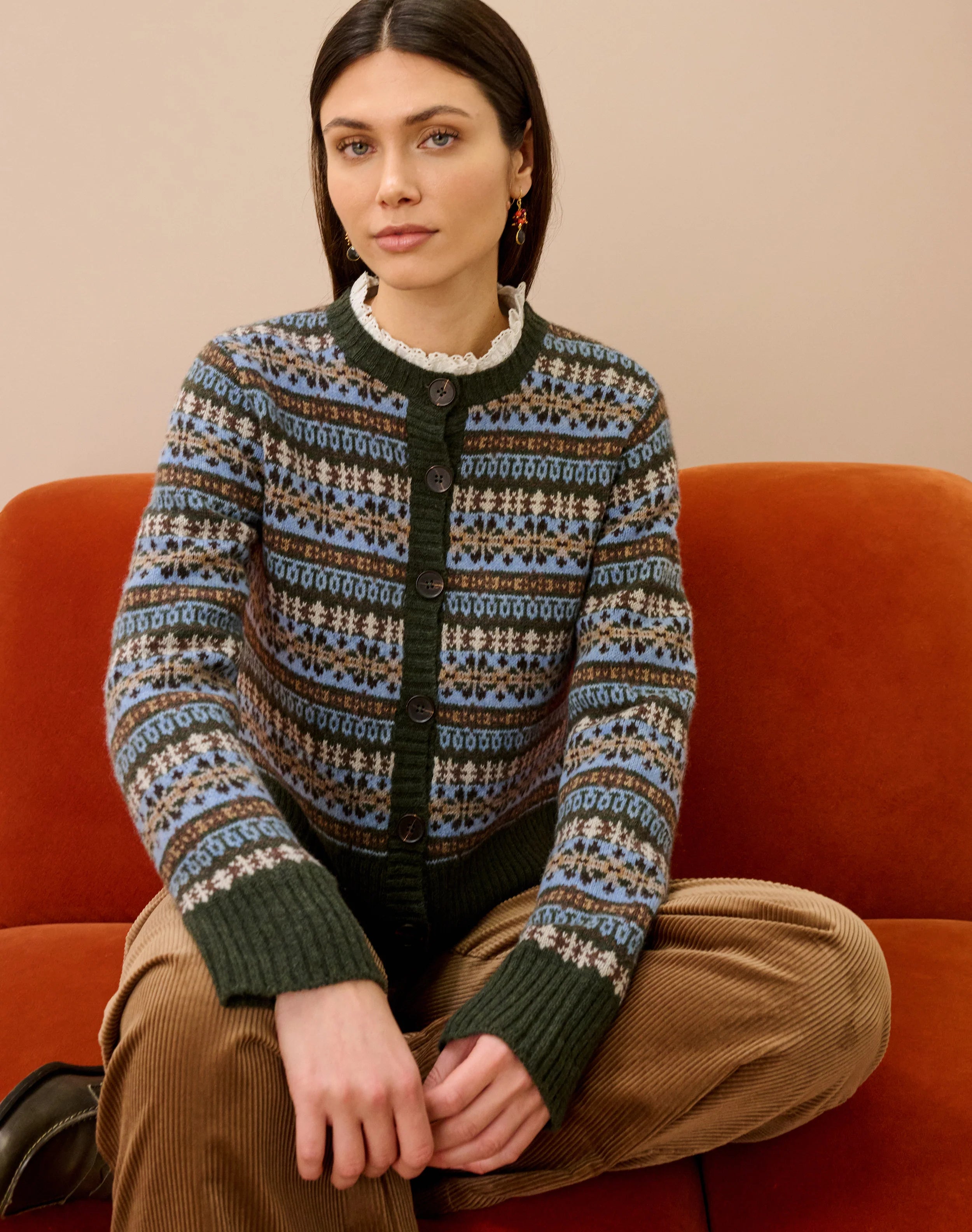 Brora Merino Lambswool Fair Isle Cardigan - Kelp