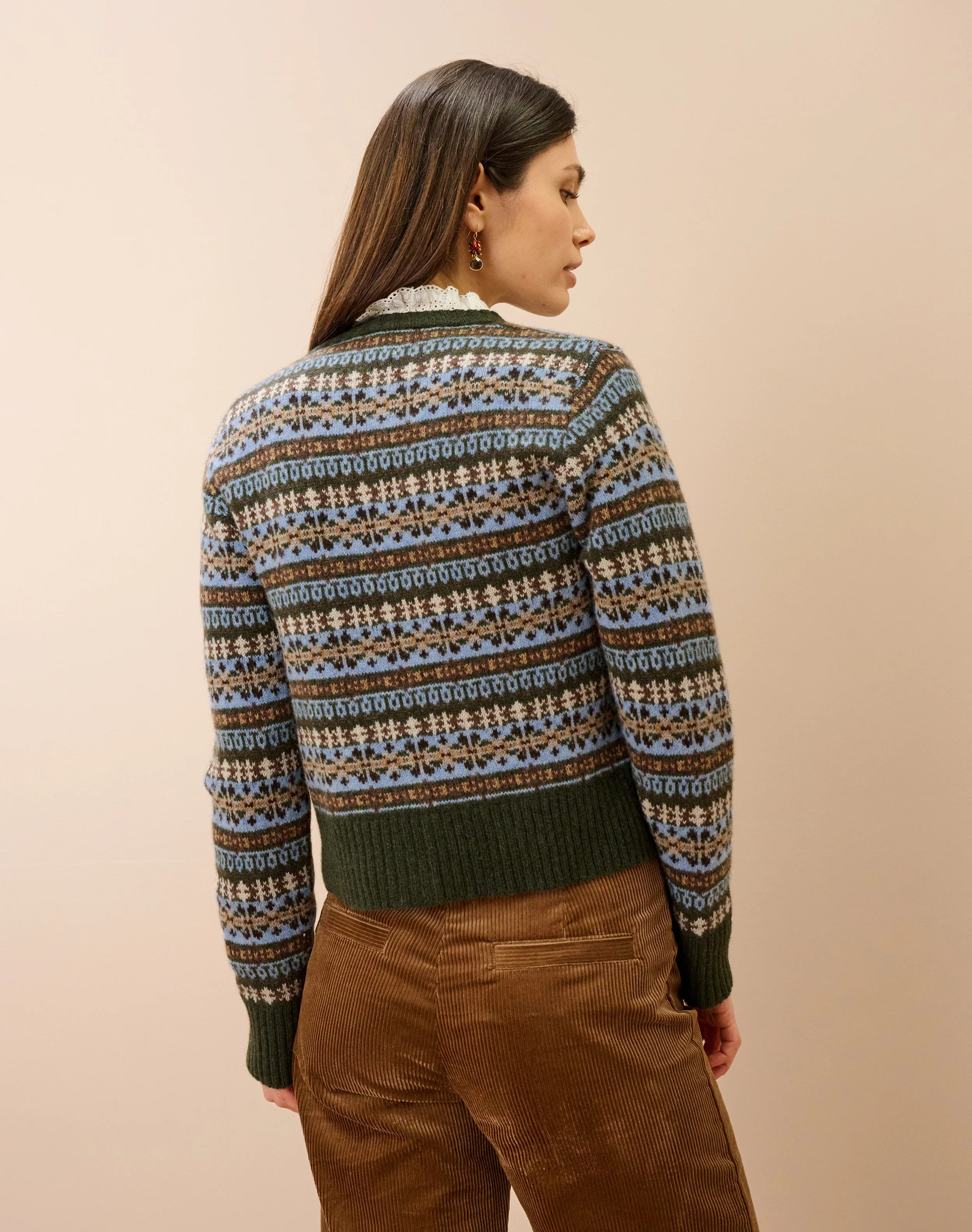 Brora Merino Lambswool Fair Isle Cardigan - Kelp