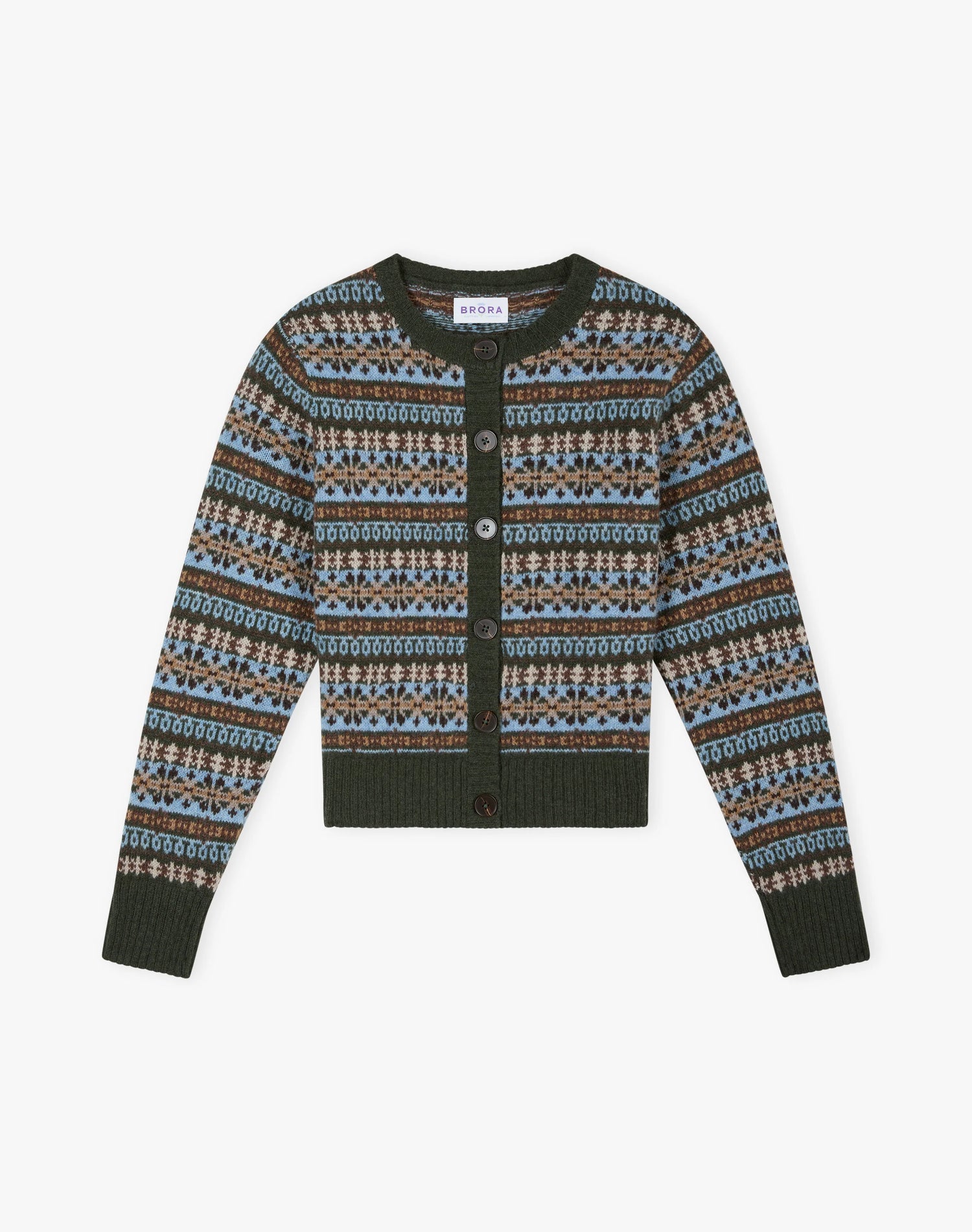 Brora Merino Lambswool Fair Isle Cardigan - Kelp