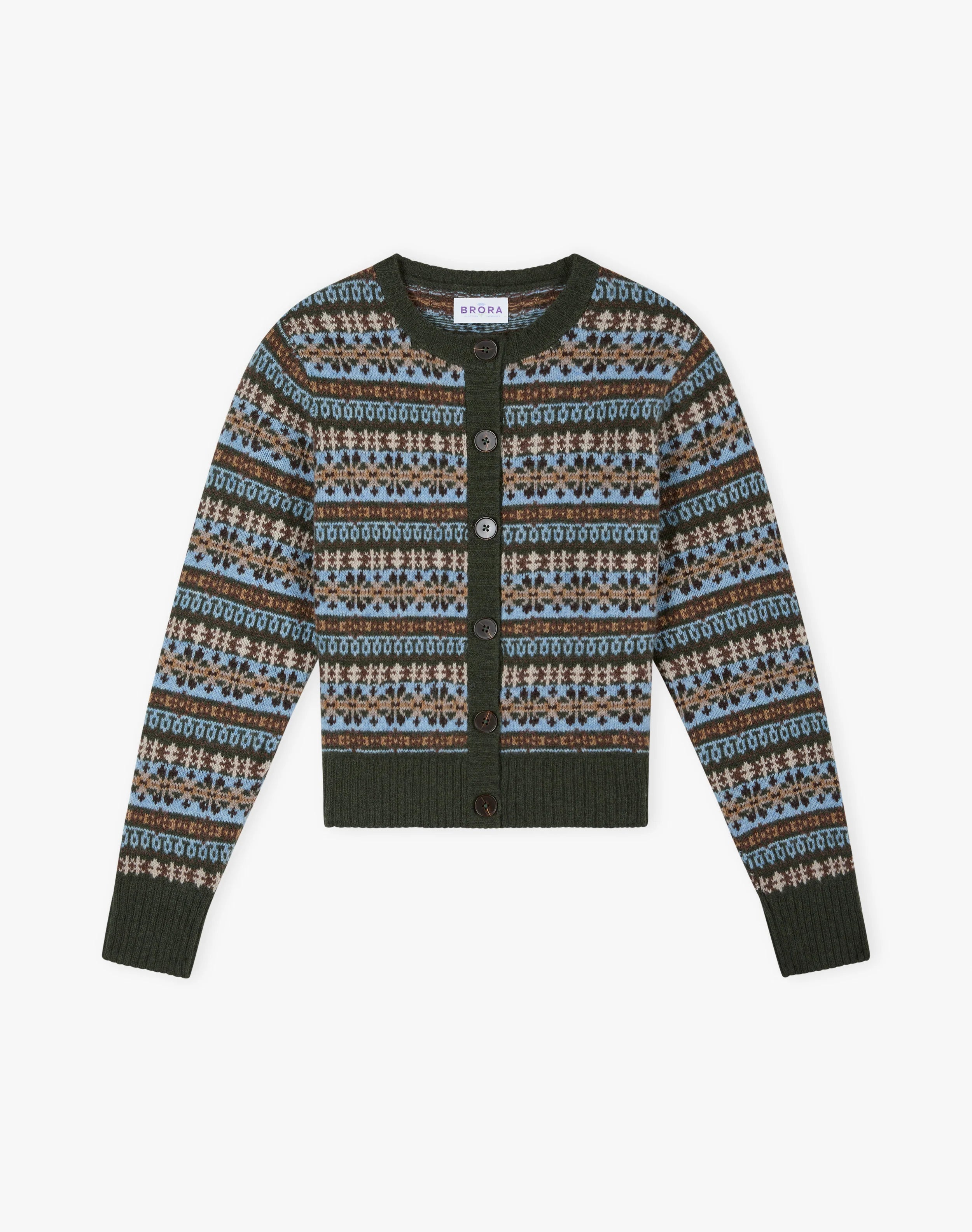 Brora Merino Lambswool Fair Isle Cardigan - Kelp