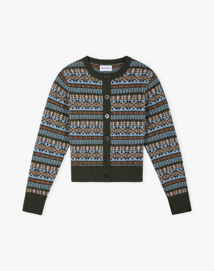 Brora Merino Lambswool Fair Isle Cardigan - Kelp