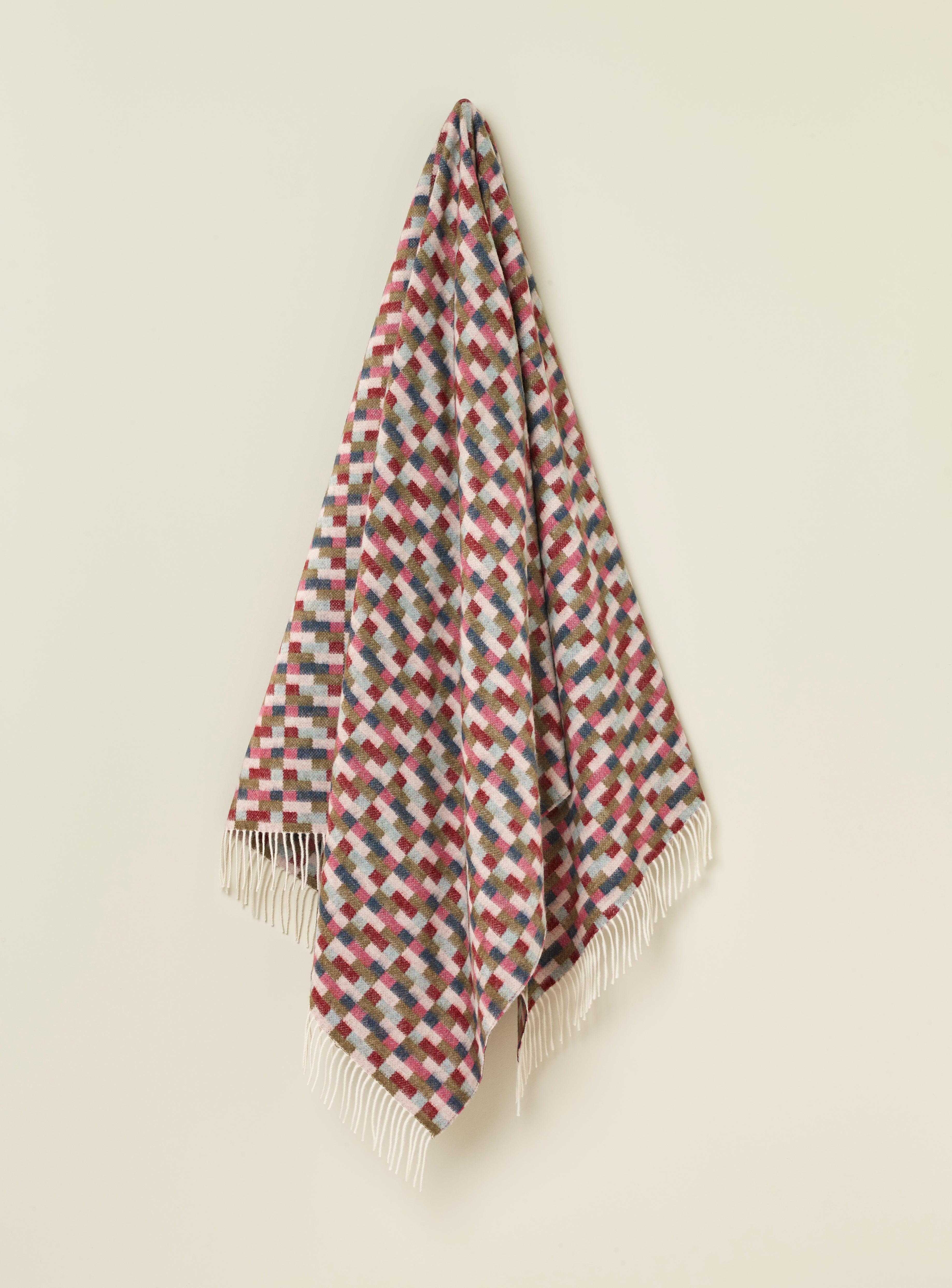 Bricks Pink &amp; Khaki 100% Merino Throw