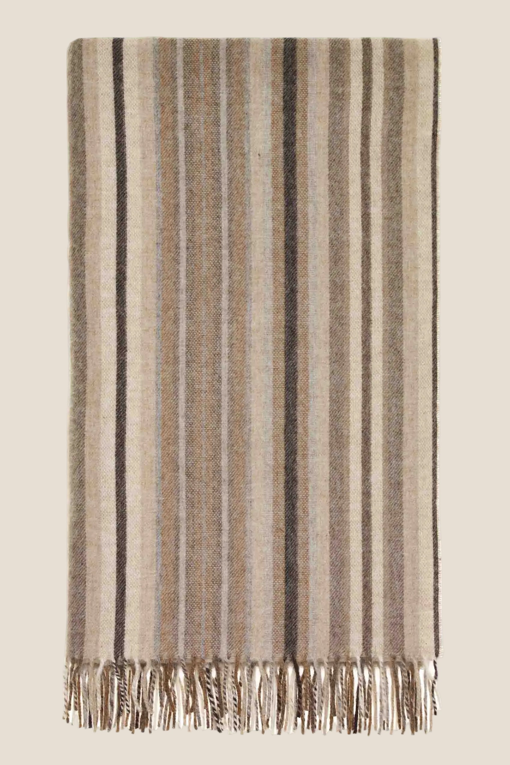 Striped blanket with fringes on a white background
