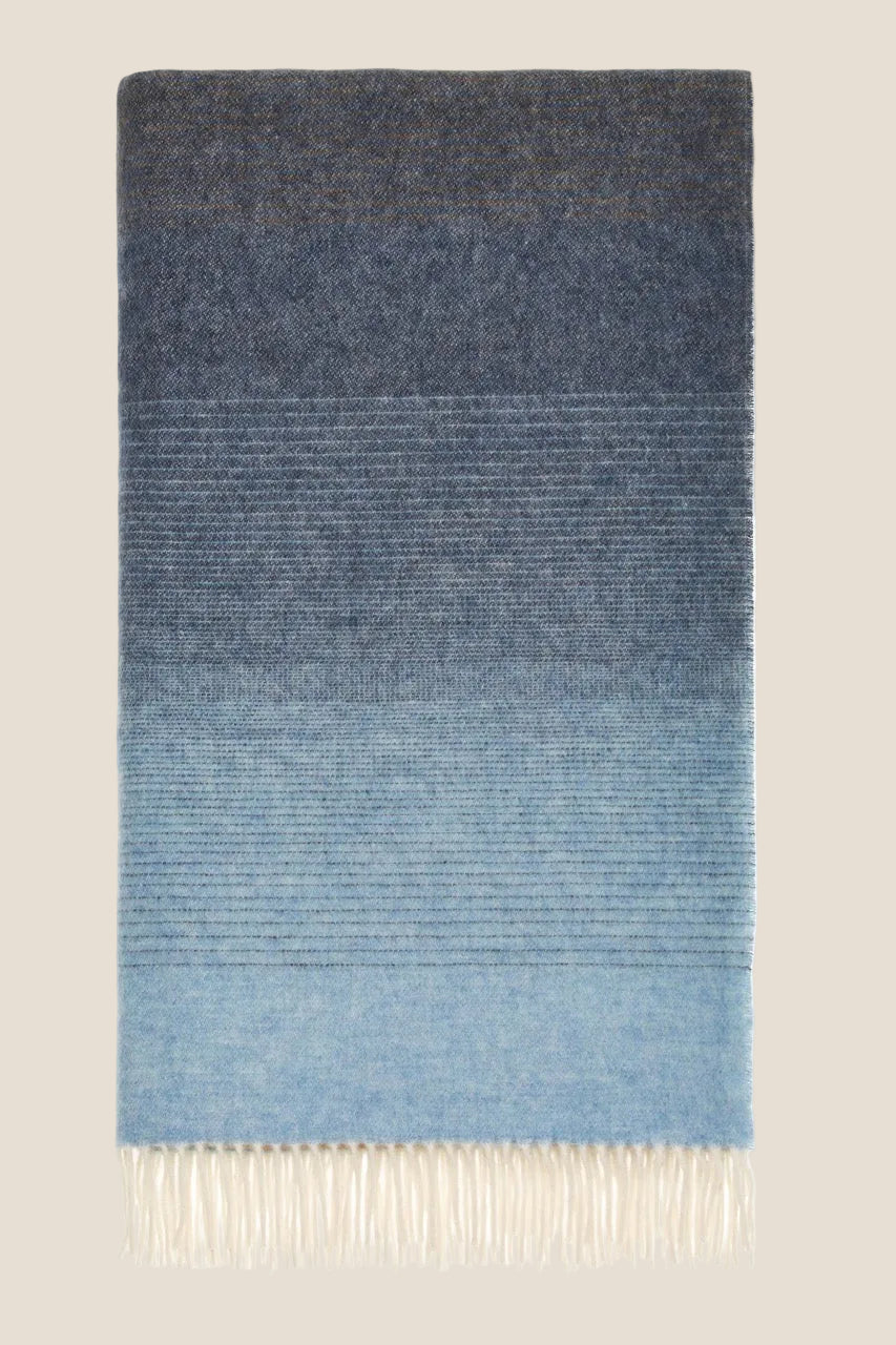 Ombre Stripe Blue &amp; Camel 100% Merino Throw