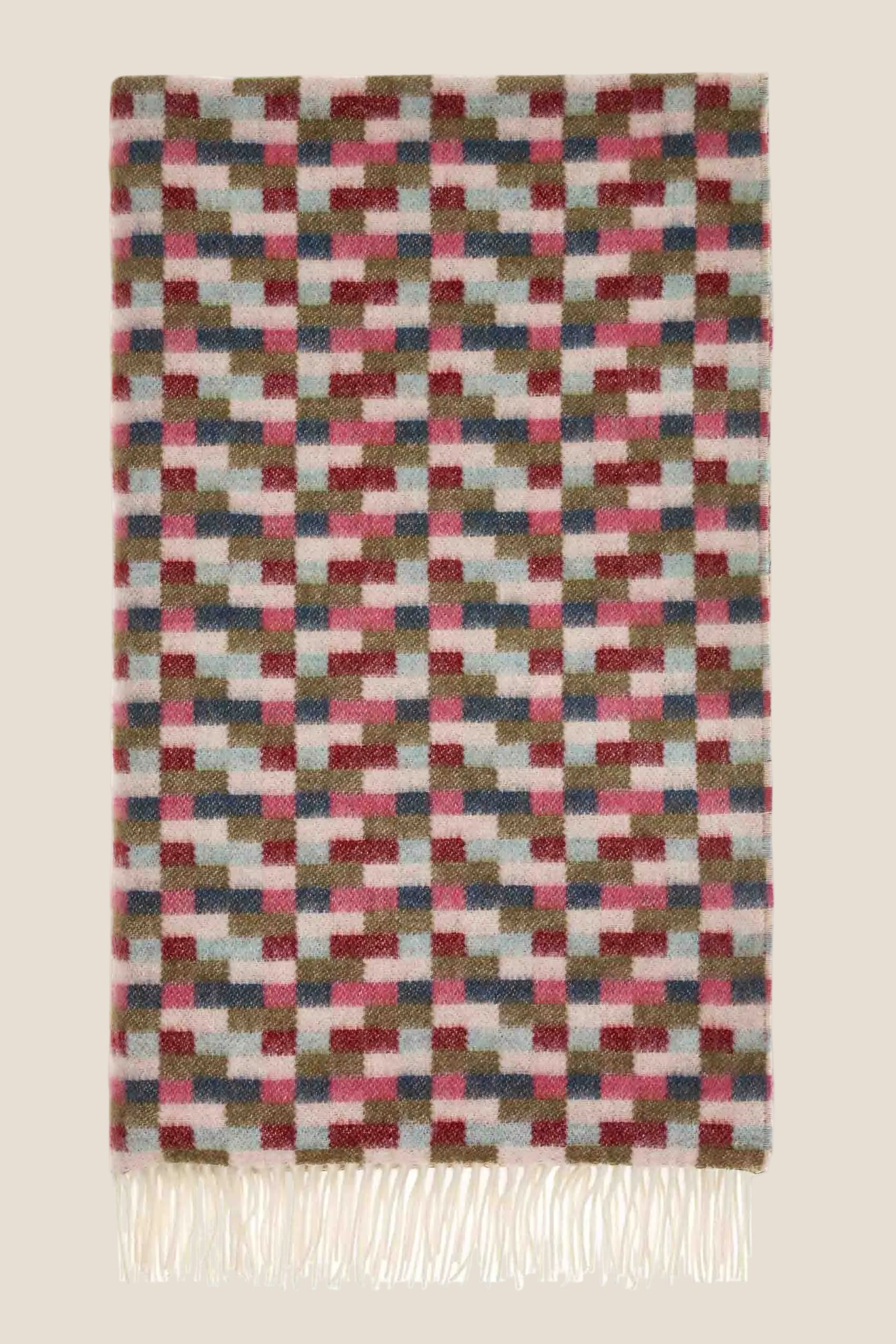 Bricks Pink &amp; Khaki 100% Merino Throw