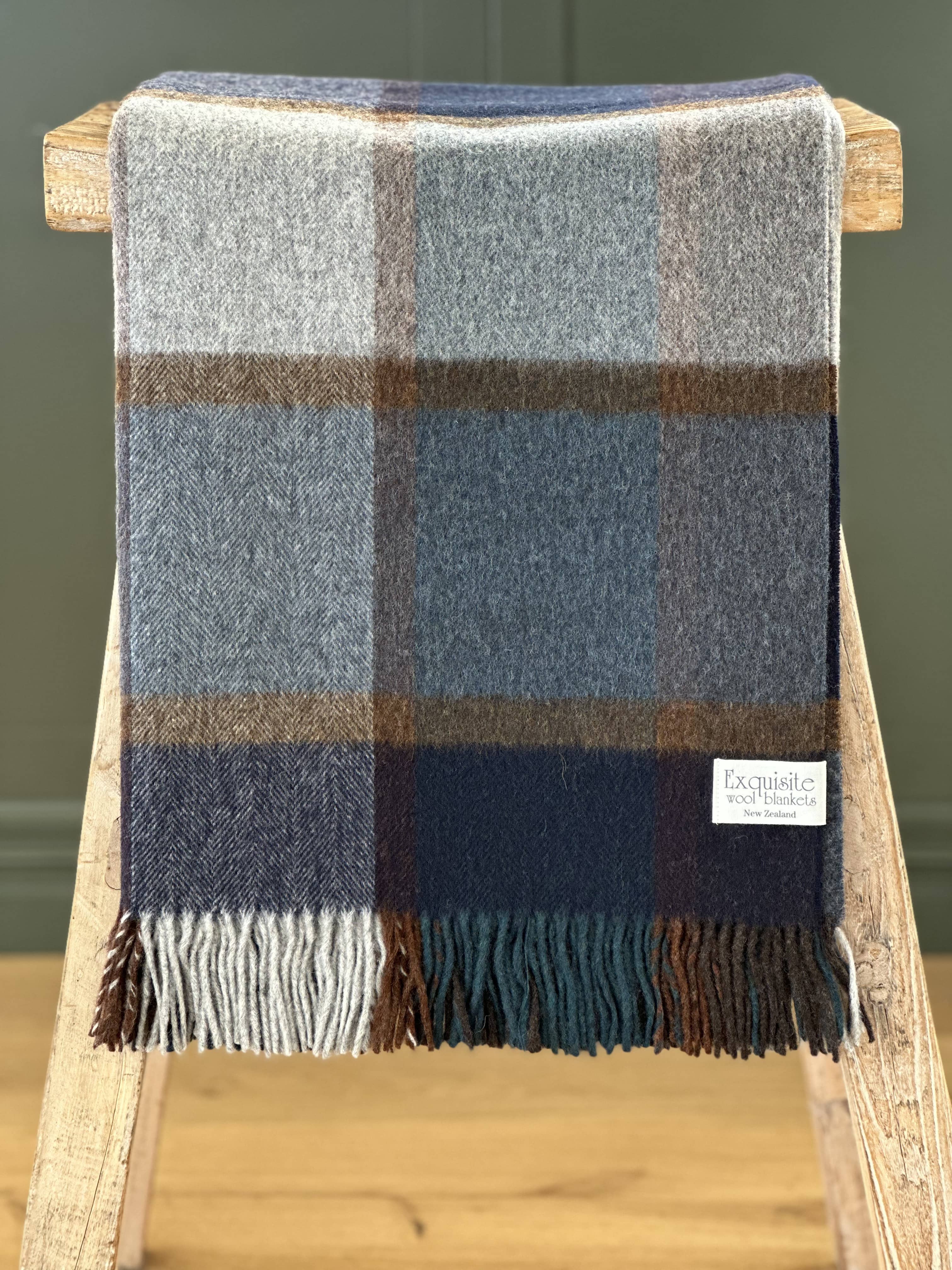 Windowpane Navy 100% Merino Throw - Exquisite Wool Traders