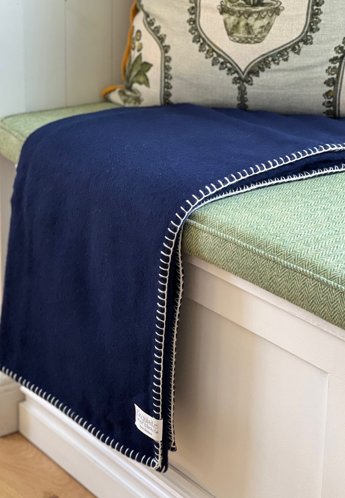 Navy NZ Wool Blanket Stitch Throw - Exquisite Wool Traders